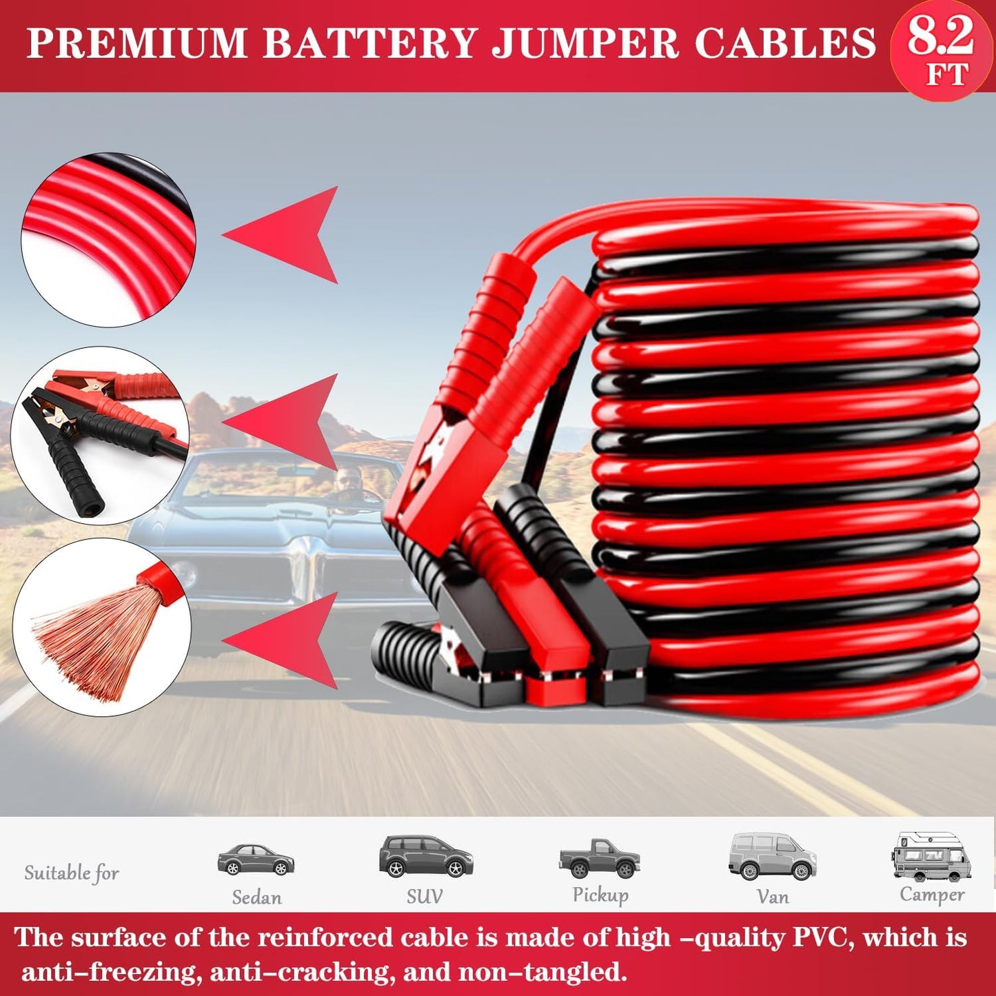 Roadside Emergency Car Kit,with Jumper Cables Roadside Kit Car Safety Kits | Emergency Car Kit Tow Straps,Headlamp, Safety Hammers, Gloves, Auto Emergency Kits Vehicles Gifts for New Drivers