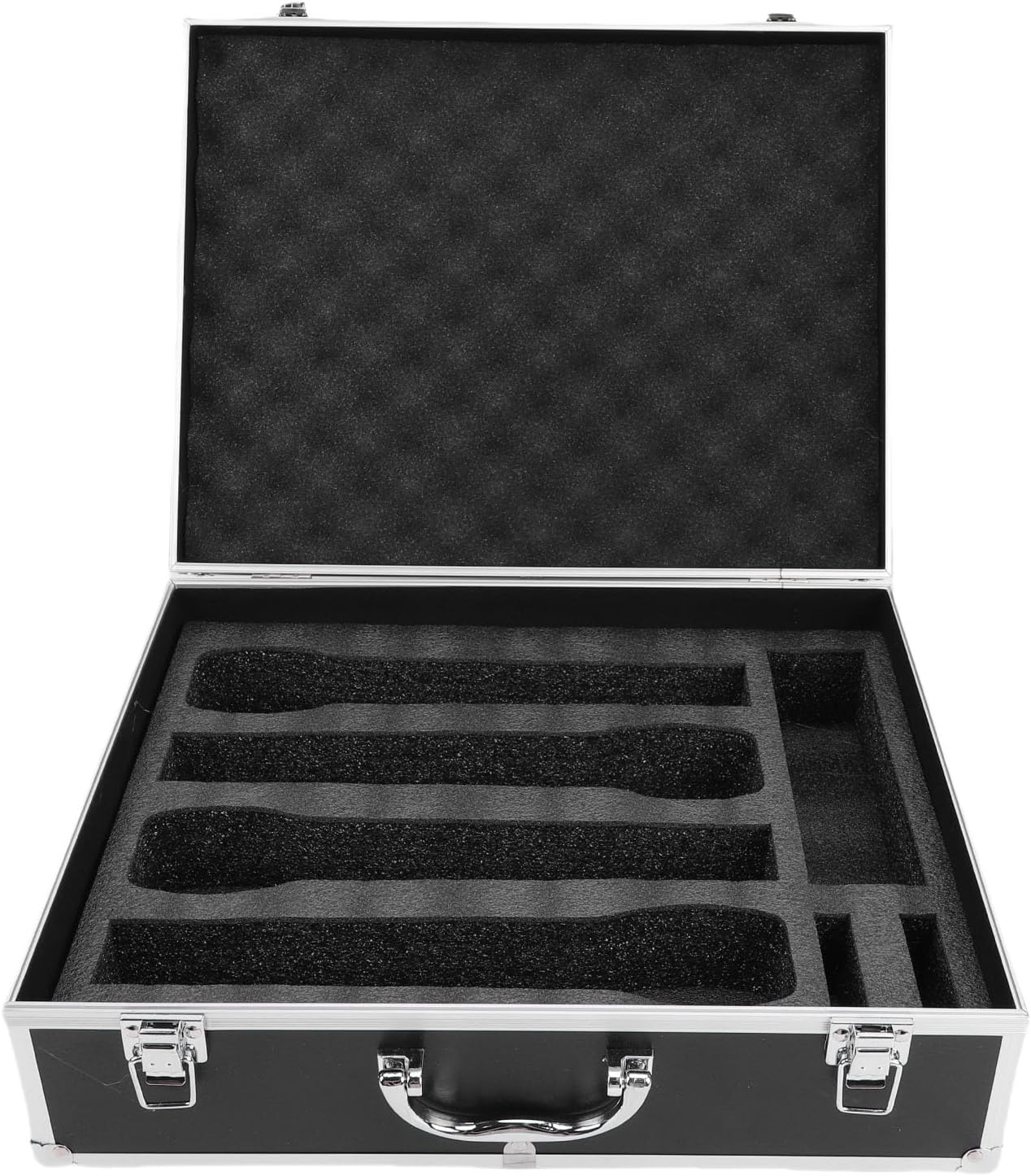 ASHATA Hard Shell Carrying Case for Wireless Mic System Storage, Aluminum Alloy Sturdy Build, Holds 4 Microphones Compact Storage Bag for Receiver & Accessories