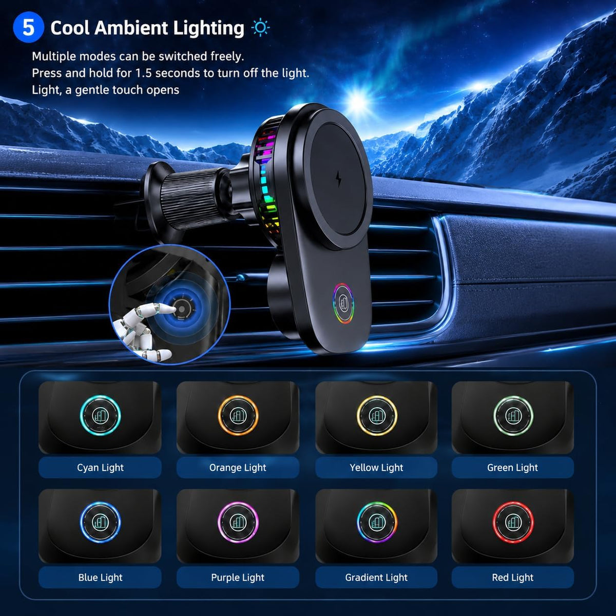 Upgraded 15W Wireless Car Charger Mount with Cooling Fan, MagSafe Magnetic Car Phone Holder, 360° Rotation, Vent & Dashboard Mount for iPhone 17/16/15 Pro Max, Samsung S25/S24