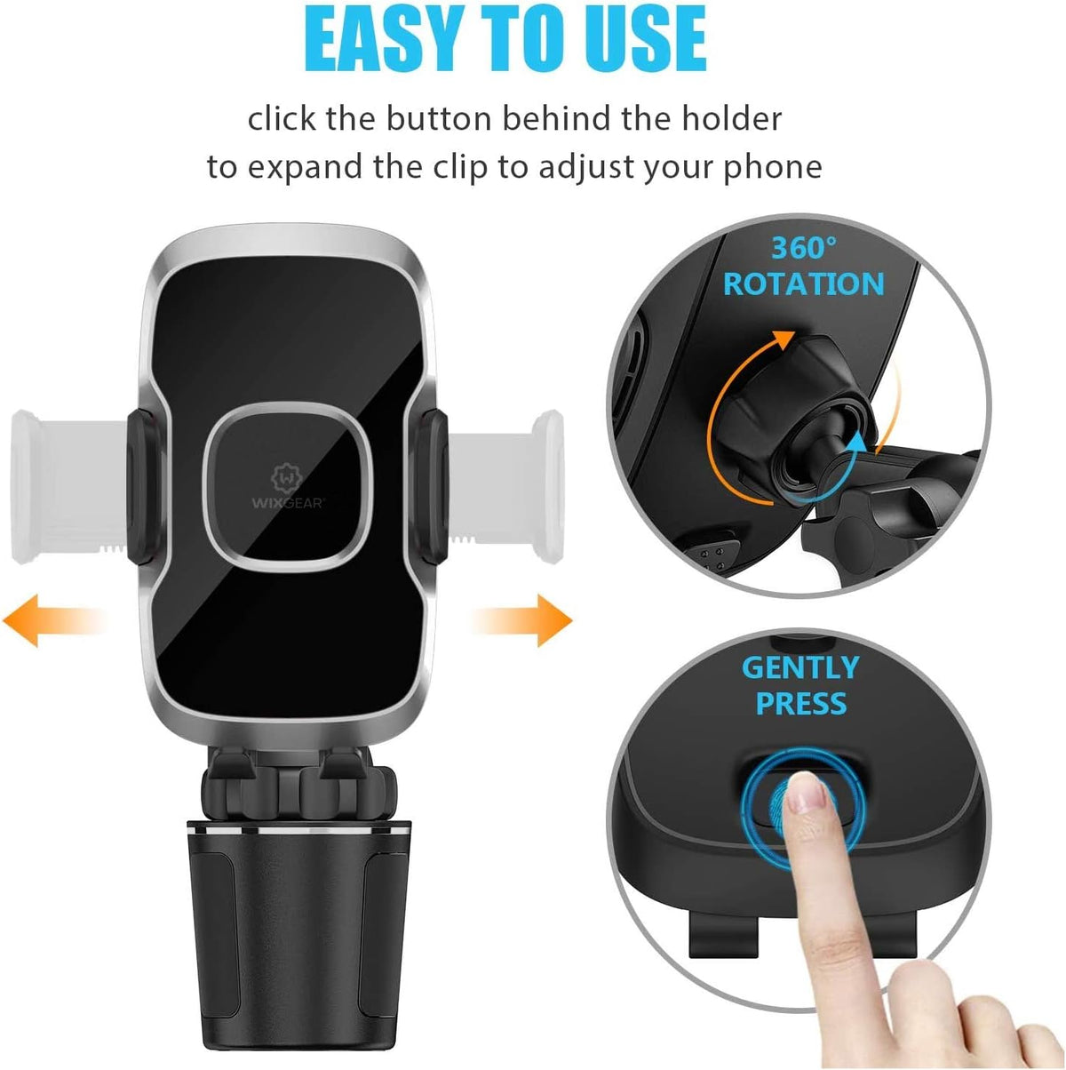 Cup Holder Phone Mount, Adjustable Long Neck Cellphone Holder for Car, Upgraded Version, Cup Phone Holder for Car with Expandable Side Arms, Compatible with iPhone Samsung Google & All Phones