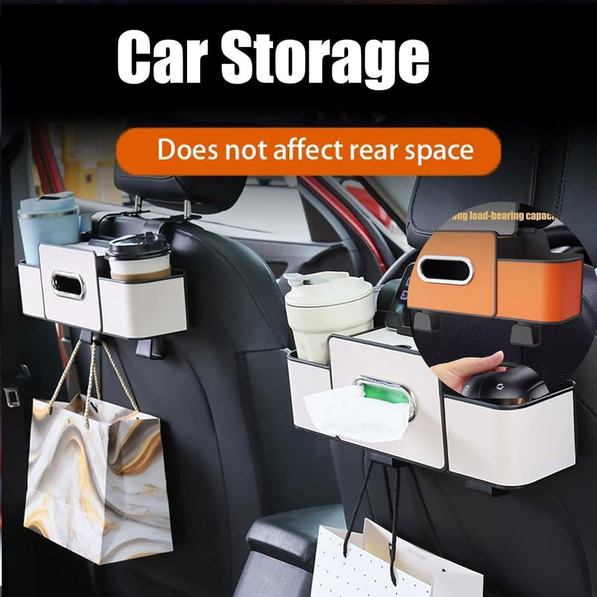 3 in 1 Car Backseat Organizer with Cup Holder, Leather Multifunctional Seat Back Storage with Tissue Box, Phone Holder and Hooks, for Hold Phones, Snacks, Drinks, and Handbags (Brown,1PCS)