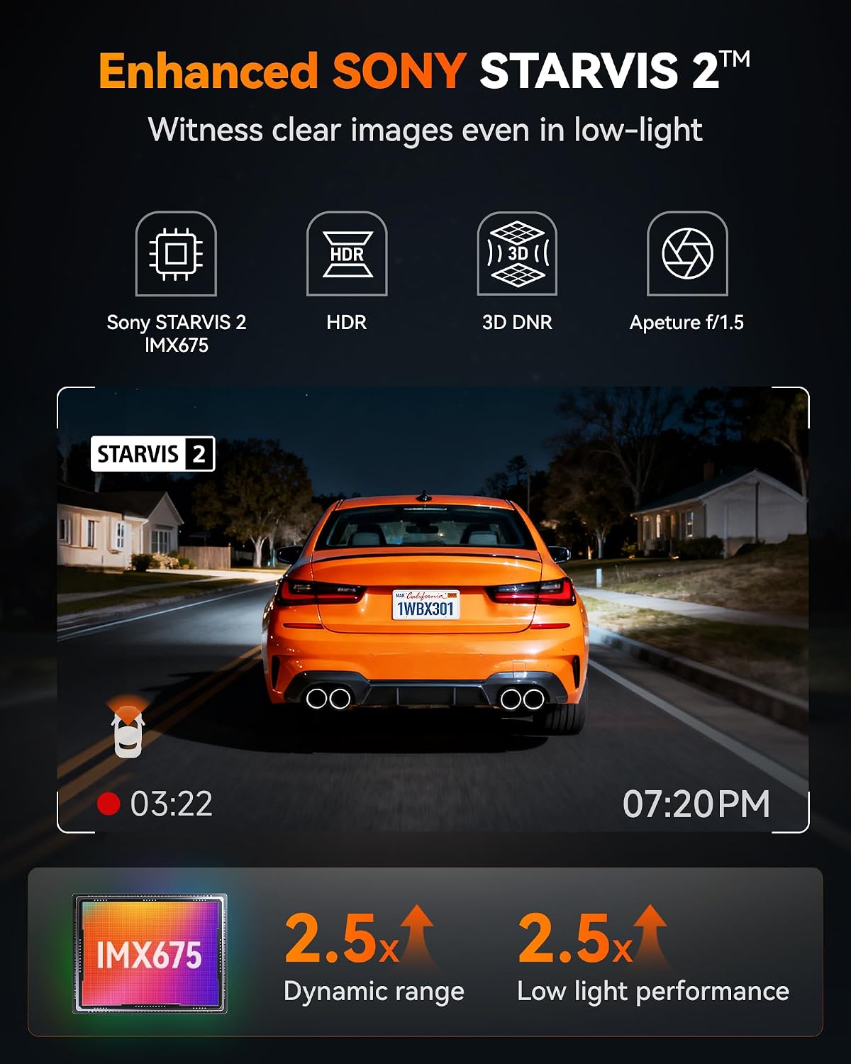 WOLFBOX X3 2.5K 60FPS +1080P Dash Camera, STARVIS 2 IMX675 with ADAS