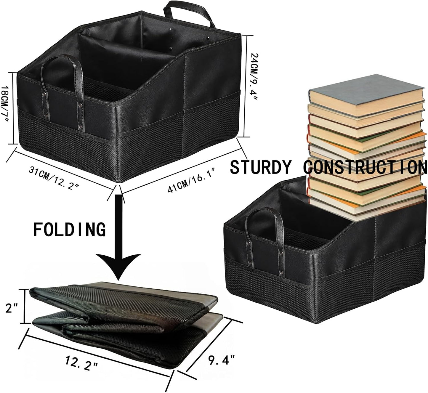 Collapsible Car Seat Organizer with 9 Compartments Black | Dividable Partitions, Mesh Pockets, Folds Flat Front/Back Seat & Floor Storage for SUV/Truck Travel