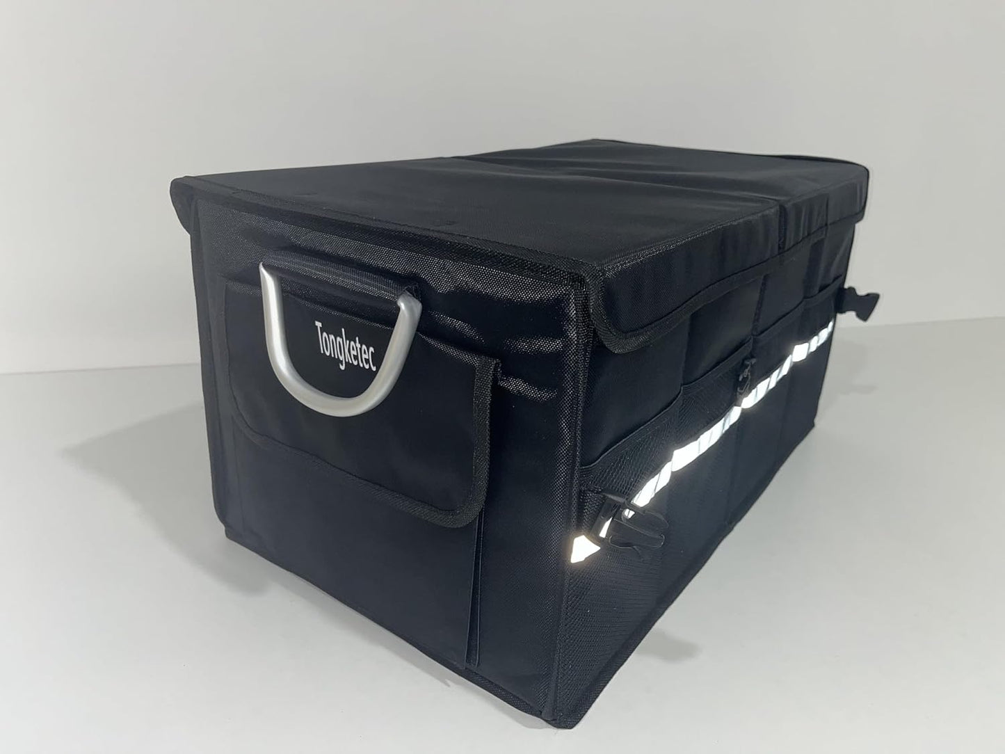Trunk Organizer With Lid,Medium,Black 55L,For SUV Car Truck,Collapsible Waterproof Oxford Fabric,Portable Multipurpose sorting,3-Compartments with Aluminium Alloy Handle