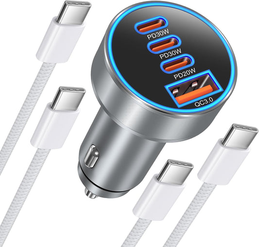 USB C Car Charger,4-Port 98W Multiport Fast Type C Car Charger with Cable