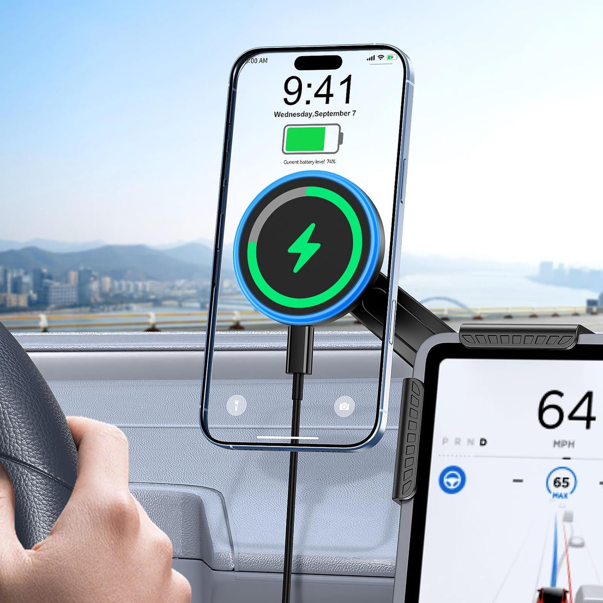 Tesla Car Mount Charger, Strong Magnetic Wireless Car Phone Holder Charger