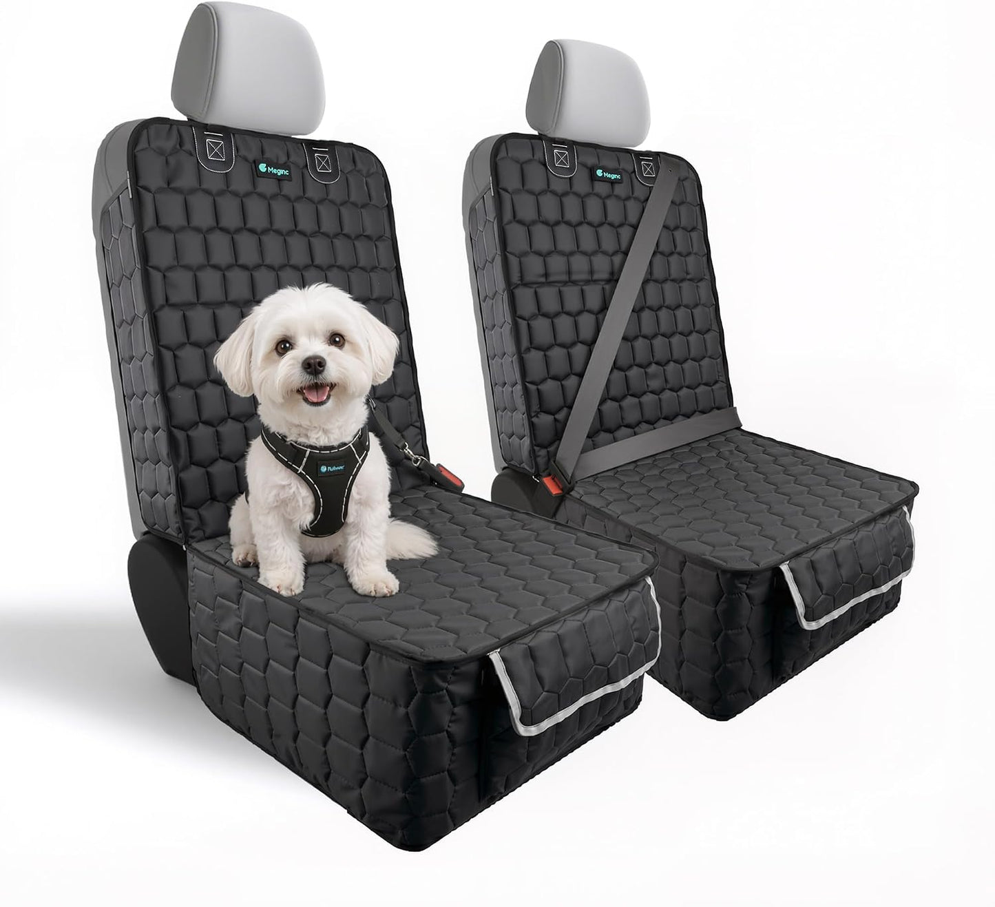 Meginc 2 Pack Front Seat Covers for Dogs, 600D Waterproof Dog Car Seat Covers with Side Flaps Non Slip Scratch Proof, Captain Chair Car Seat Protector Cover for Pets & Daily Use, Fits Cars SUV Trucks
