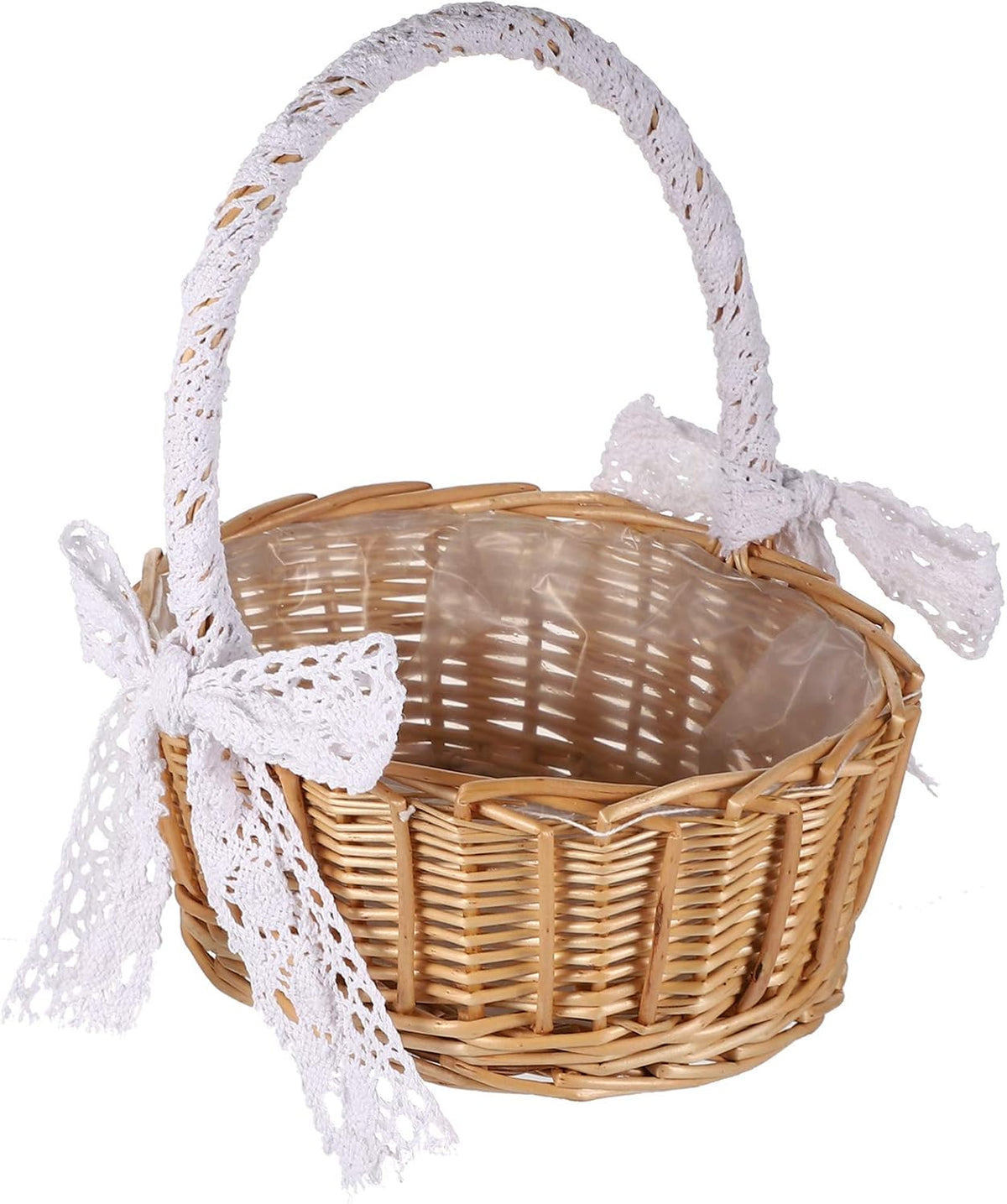 Cabilock 11.02-Inch Portable Woven Basket Braided Jacquard Basket with Lace Handle Desktop Flower for Home Organization Flower Girl Ceremony Sundries Storage