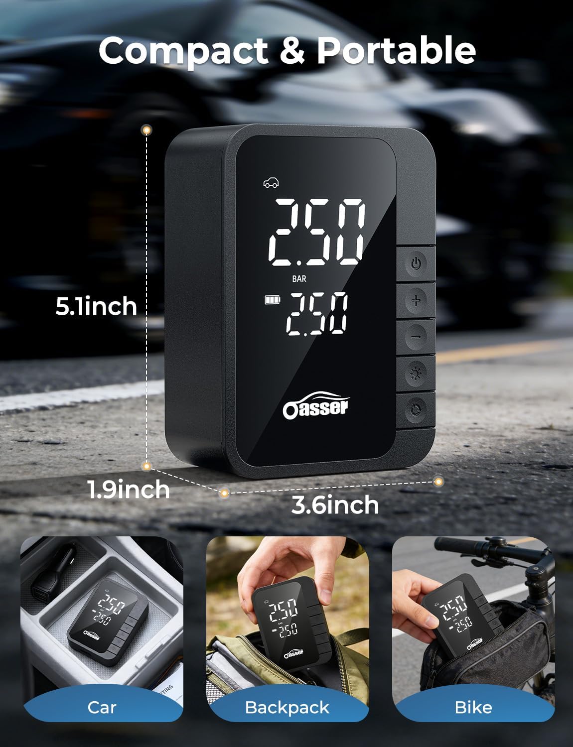 Oasser Tire Inflator Portable Air Compressor Air Pump for Car Tires