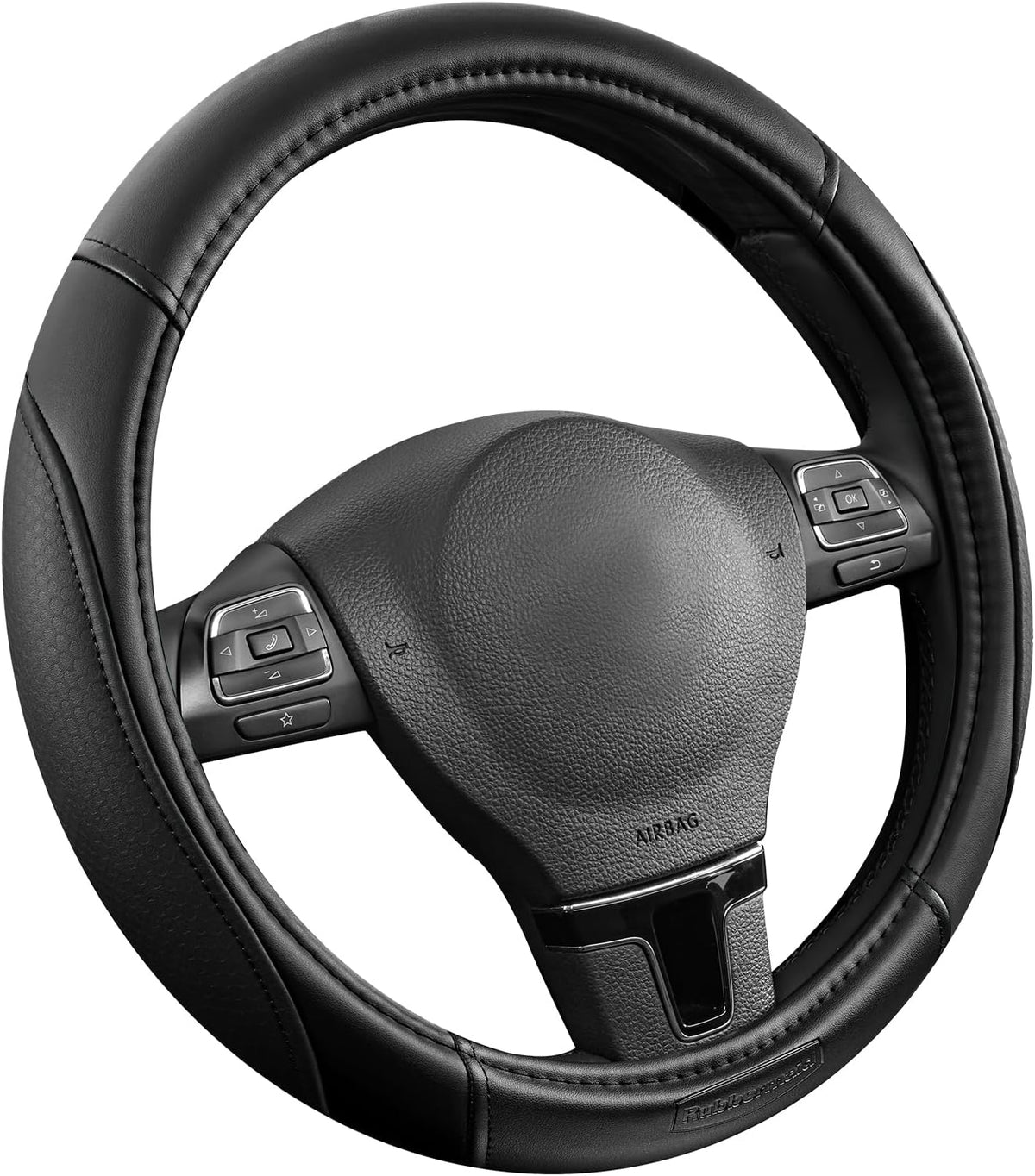 Rubbermaid Steering Wheel Cover – Universal Fit 14.5"–15" Steering Wheel Cover, Anti-Slip Grip, Breathable Leather, All-Season Protection, Interior Upgrade for Cars, Trucks, SUVs - Black