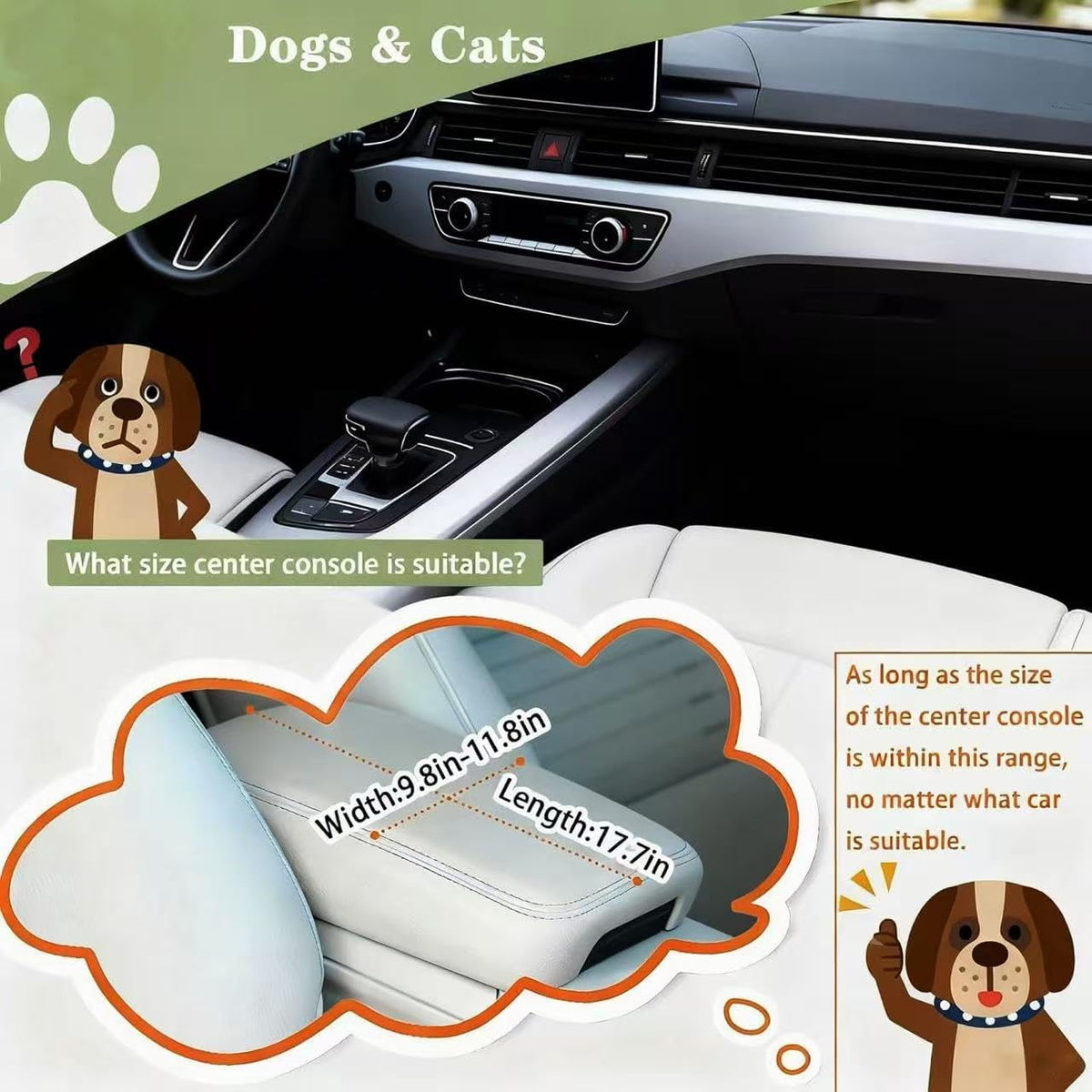 Dog Car Seat for Small Dogs Under 15 lbs – Center Console Pet Carrier with Safety Belt, Storage Pockets, Removable Washable Cover – B&W Stripes, Secure & Comfortable for Small Puppies/Cats