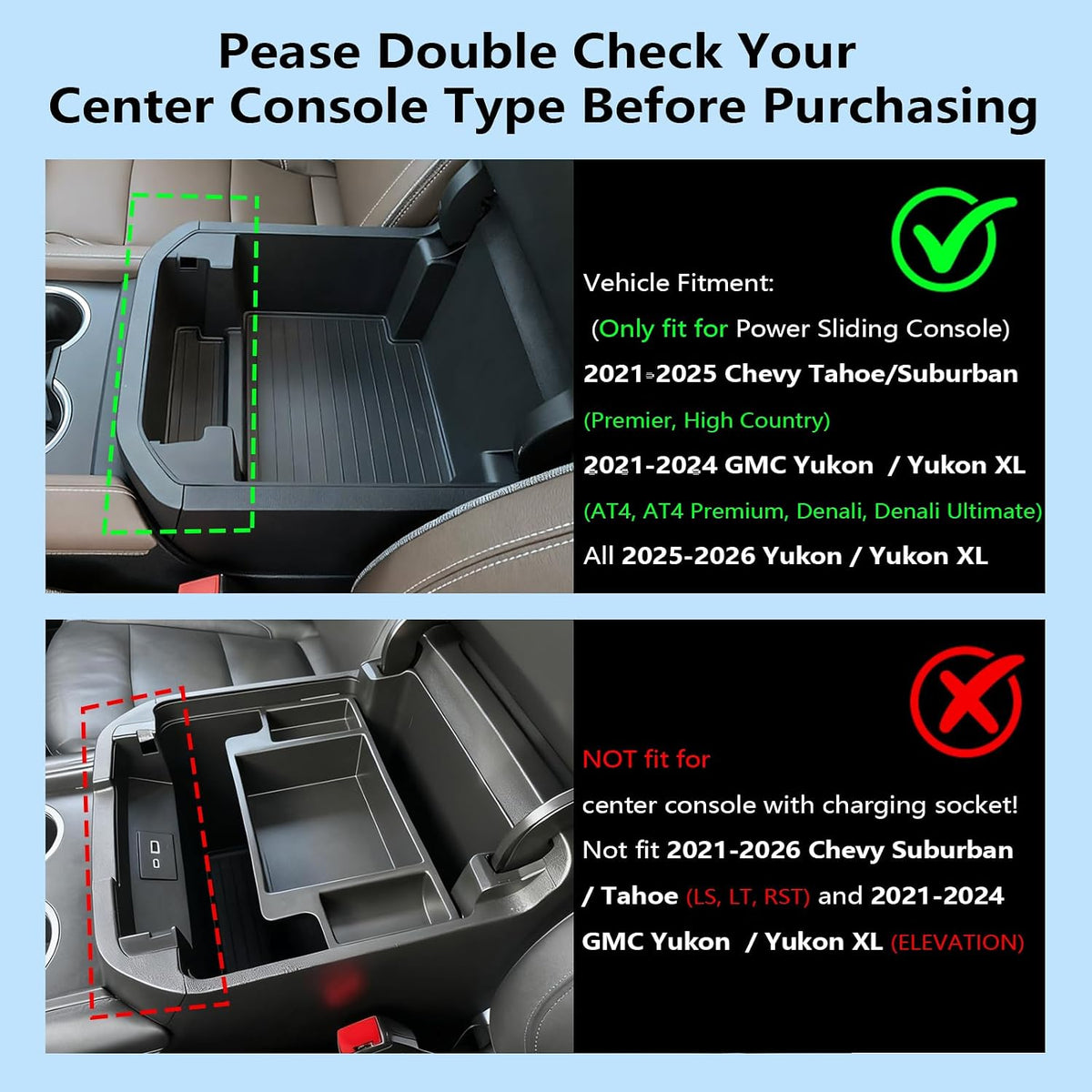 Center Console Organizer for 2021-2026 GMC YuKon Denali, Tahoe/Suburban