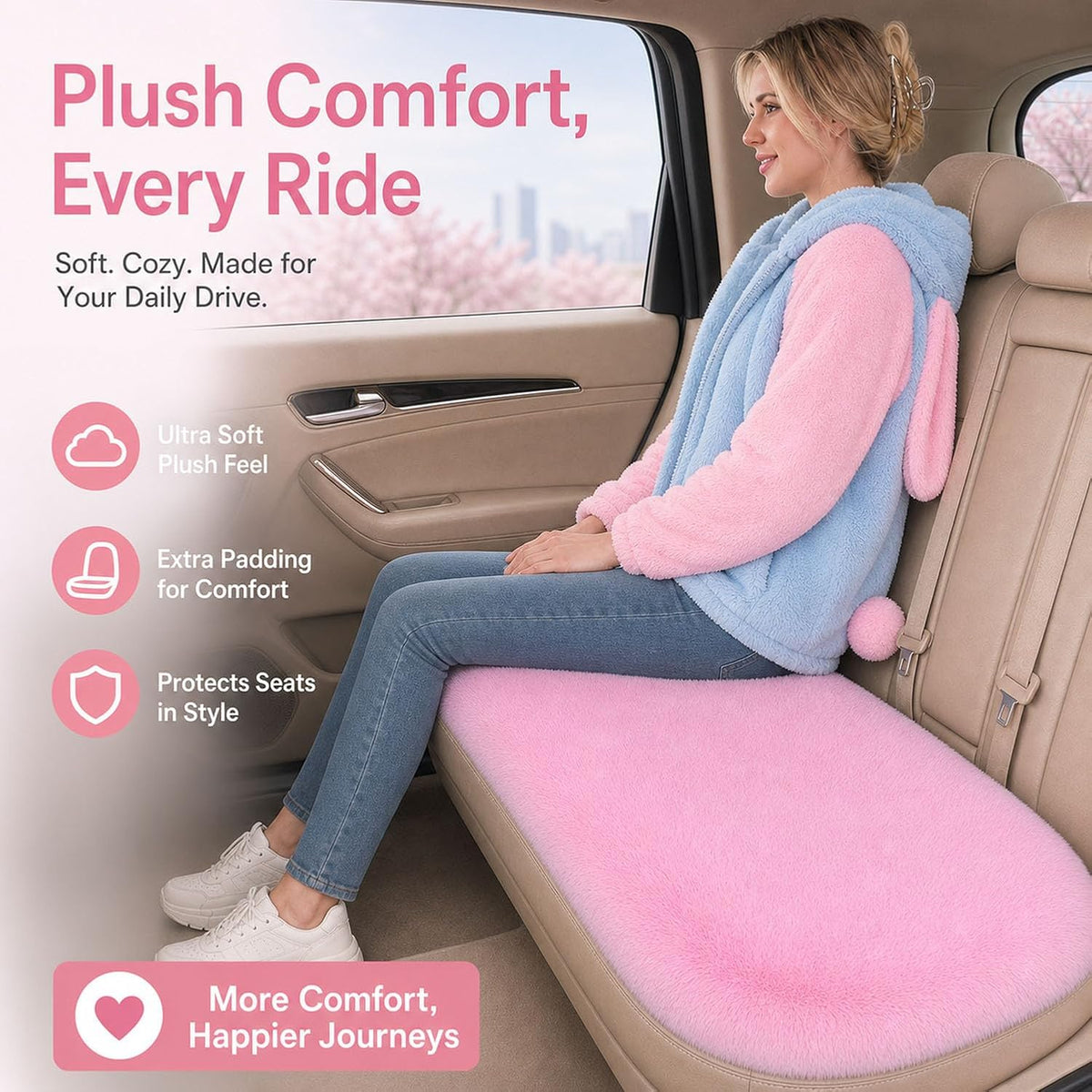 Winter Soft Warm Faux Rabbit Fur car seat Cushion,Universal fit Plush Front and Back Fuzzy car seat Pads Cushion Cover Protector - 1pcs (Back seat 1pcs,Pink)