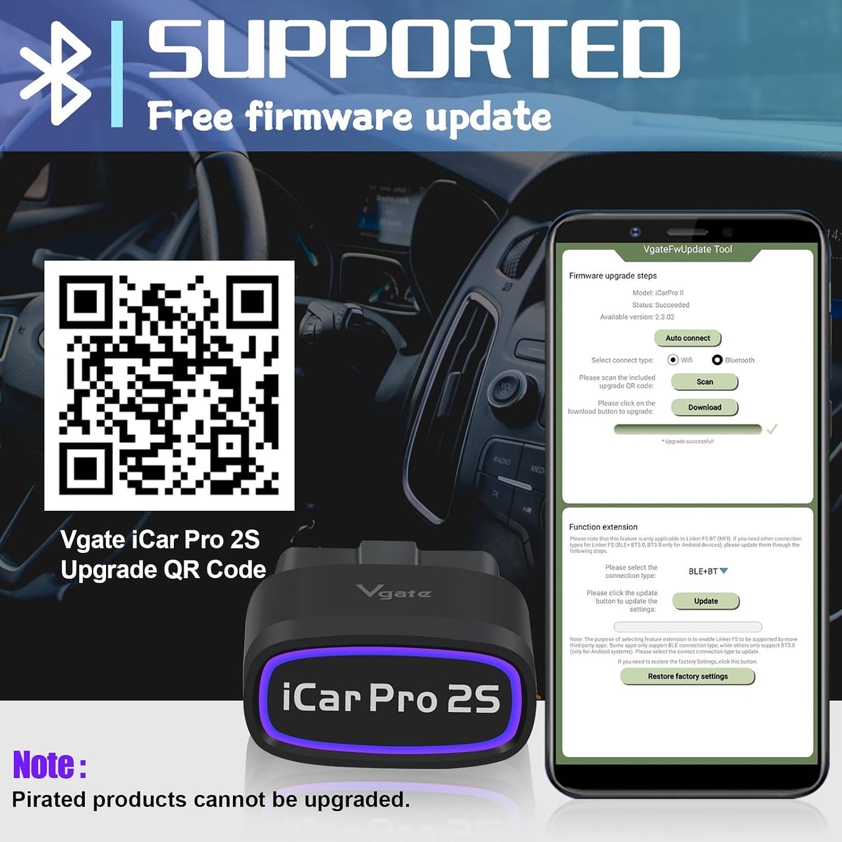 Vgate iCar Pro 2S Bluetooth 5.2 OBD2 Car Scan Tool for iPhone, Android, and Windows