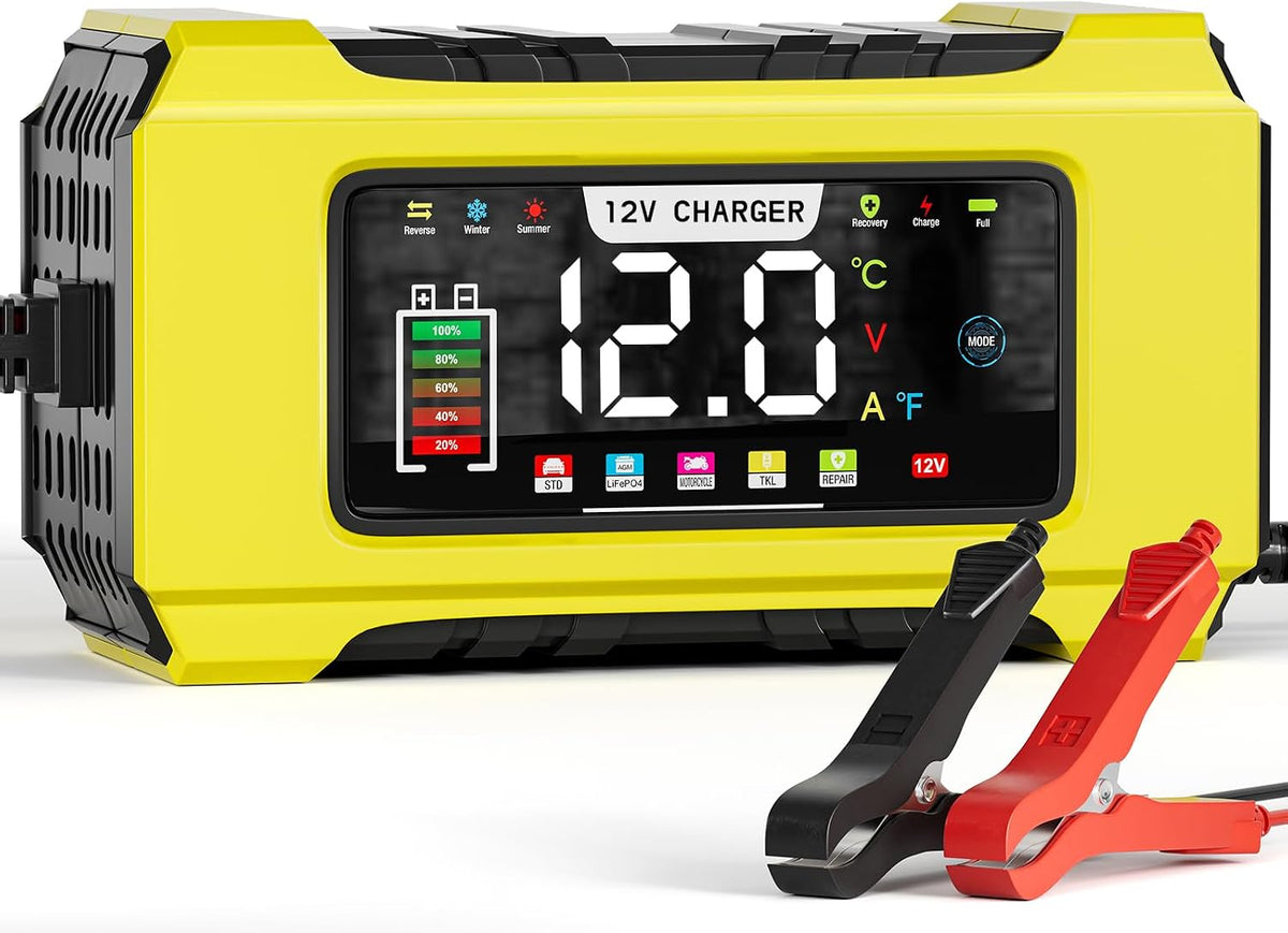 Automatic Car Battery Charger–12V 0-6A Adjustable Smart Trickle Charger with Battery Repair,Automatic Desulfation,Temperature Compensation Functions,Suitable for AGM,Gel,Deep Cycle,Lead-Acid Batteries