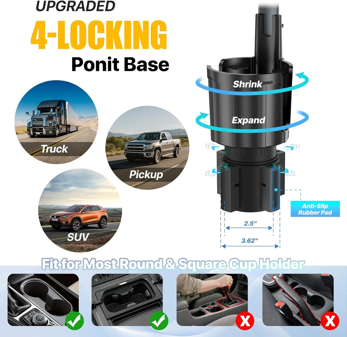 2-in-1 Cup Holder Phone Mount for Car - Upgraded Anti Shake