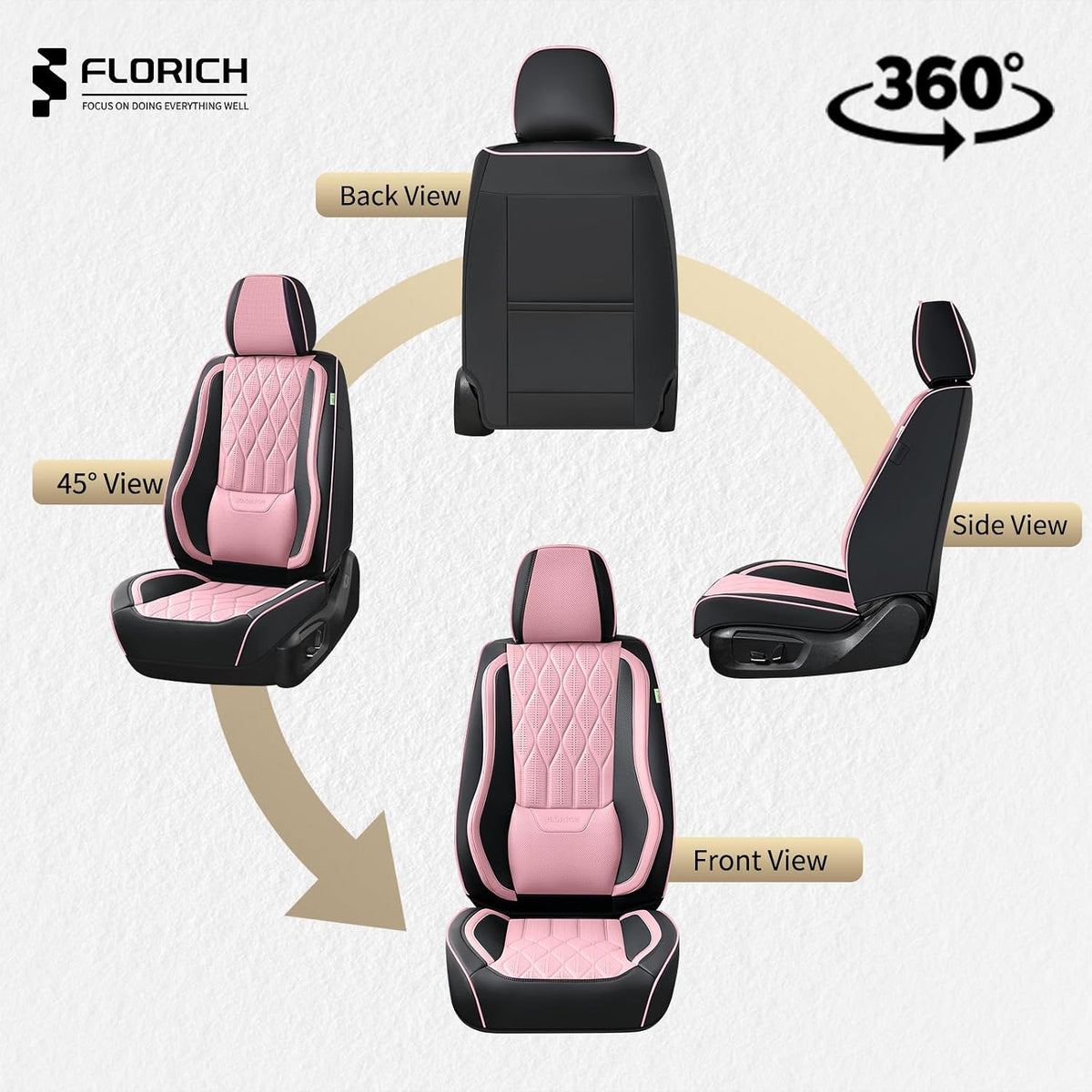 FLORICH Seat Covers Front Pair Pink Car Seat Covers Leather Car Seat Cover Waterproof Automotive Seat Covers Vehicle Seat Interior Cover Universal Fit for Most Cars Sedans Trucks SUV, Black&Pink