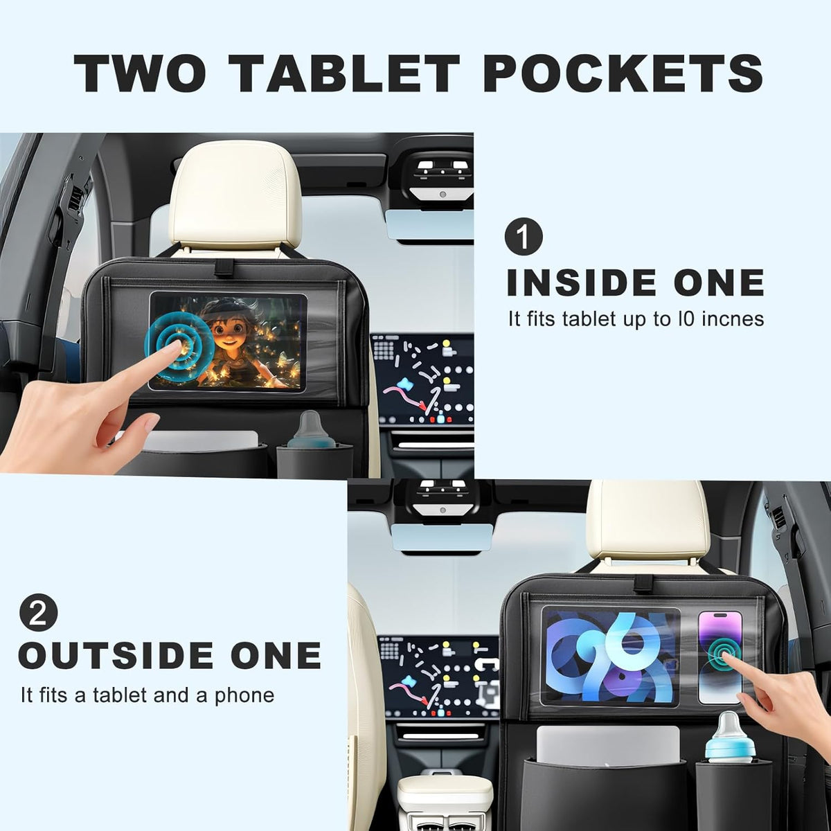 2Pack Car Backseat Organizer with Table Tray Car Organizer Back Seat
