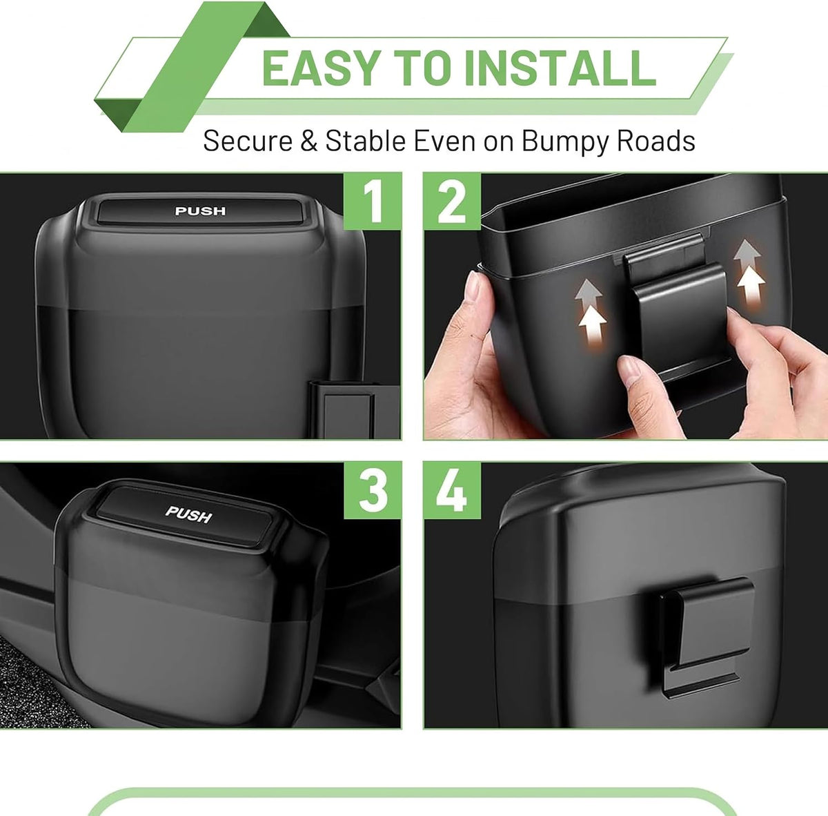 Car Trash Can with Lid, Waterproof Push to Open Garbage Bucket with 30 Trash Bags, Portable Large Capacity Door Side Storage Bin, Hanging Organizer for Most Car Home Office (Black)