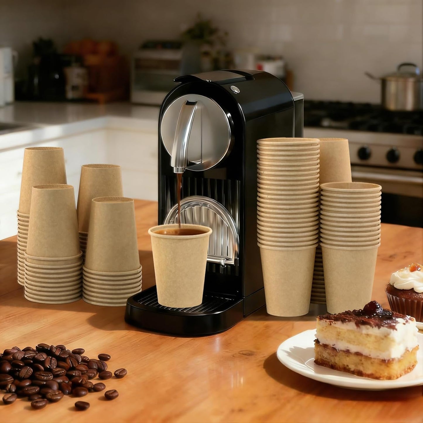 8 oz 50 Pack Disposable Coffee Cups, Bulk Brown Disposable Paper Cups, Coffee Cups for Hot Tea, Chocolate and Cold Drinks