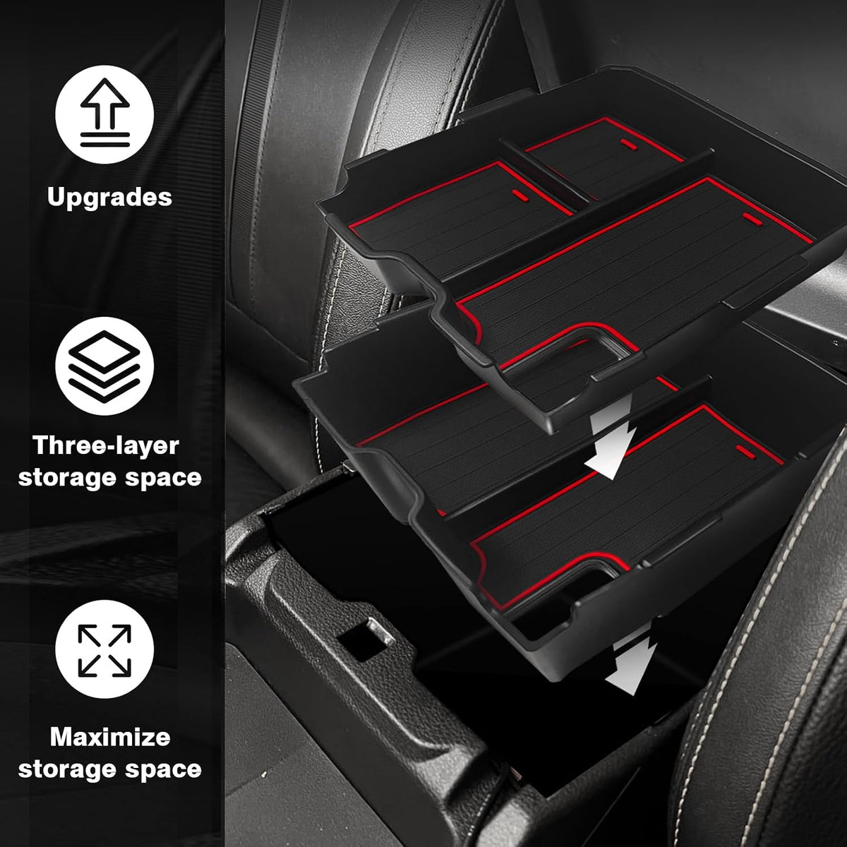 Muslogy Two-Layer Console Organizer for 2024+ Ford Ranger & Raptor (Red)
