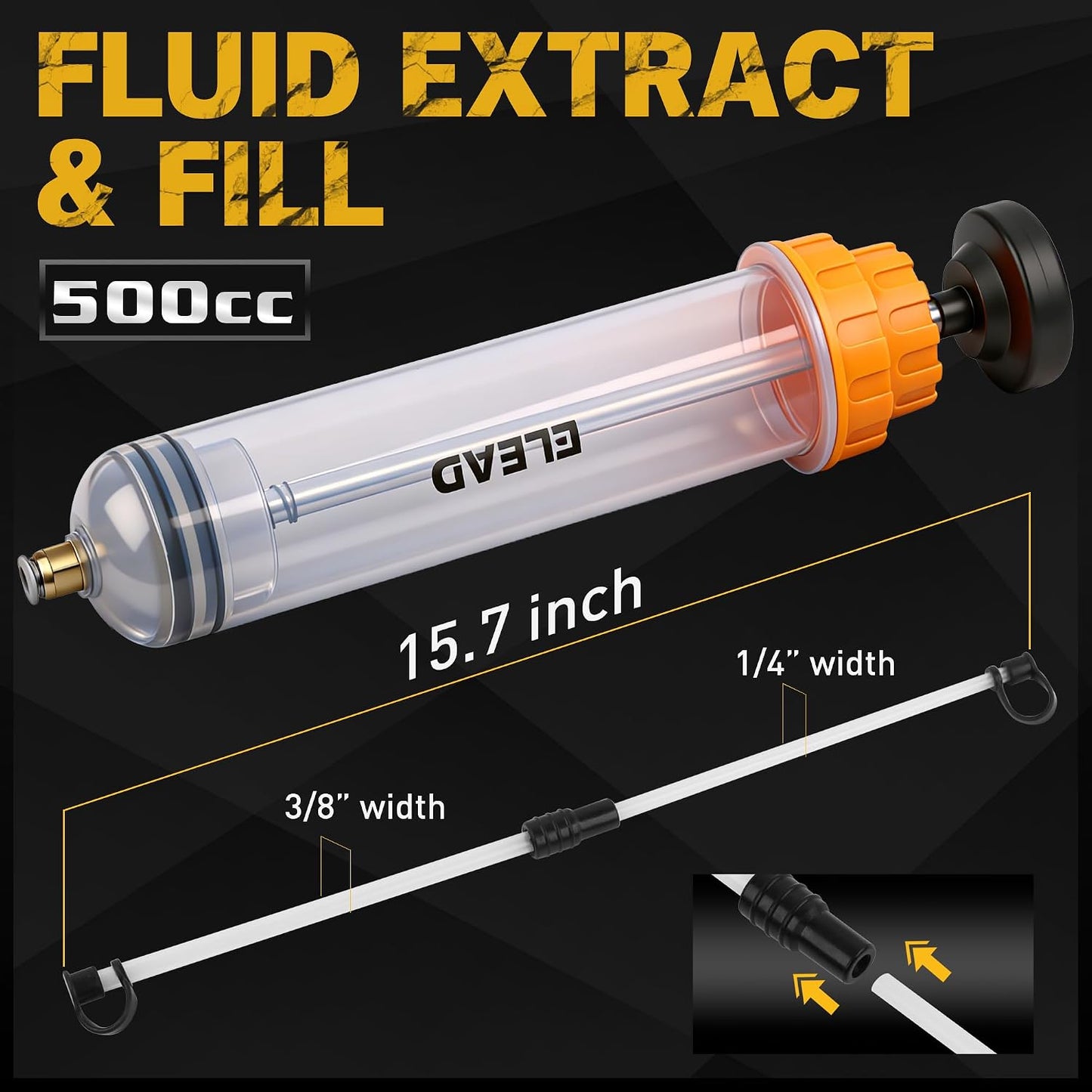 ELEAD 500cc Oil Fluid Extractor Pump, Multi-Purpose Oil Syringe, Fluid Syringe Extractor, Car Vacuum Fuel Transfer, Automotive Oil Syringe(17.6 Oz./0.45 Qt./500 CC)