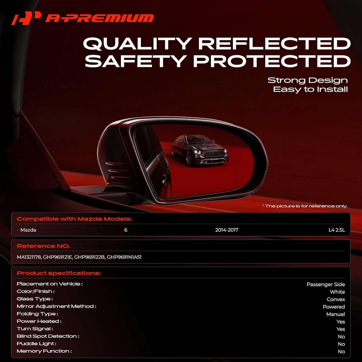 A-Premium Passenger Side Power Door Mirror Compatible with Mazda