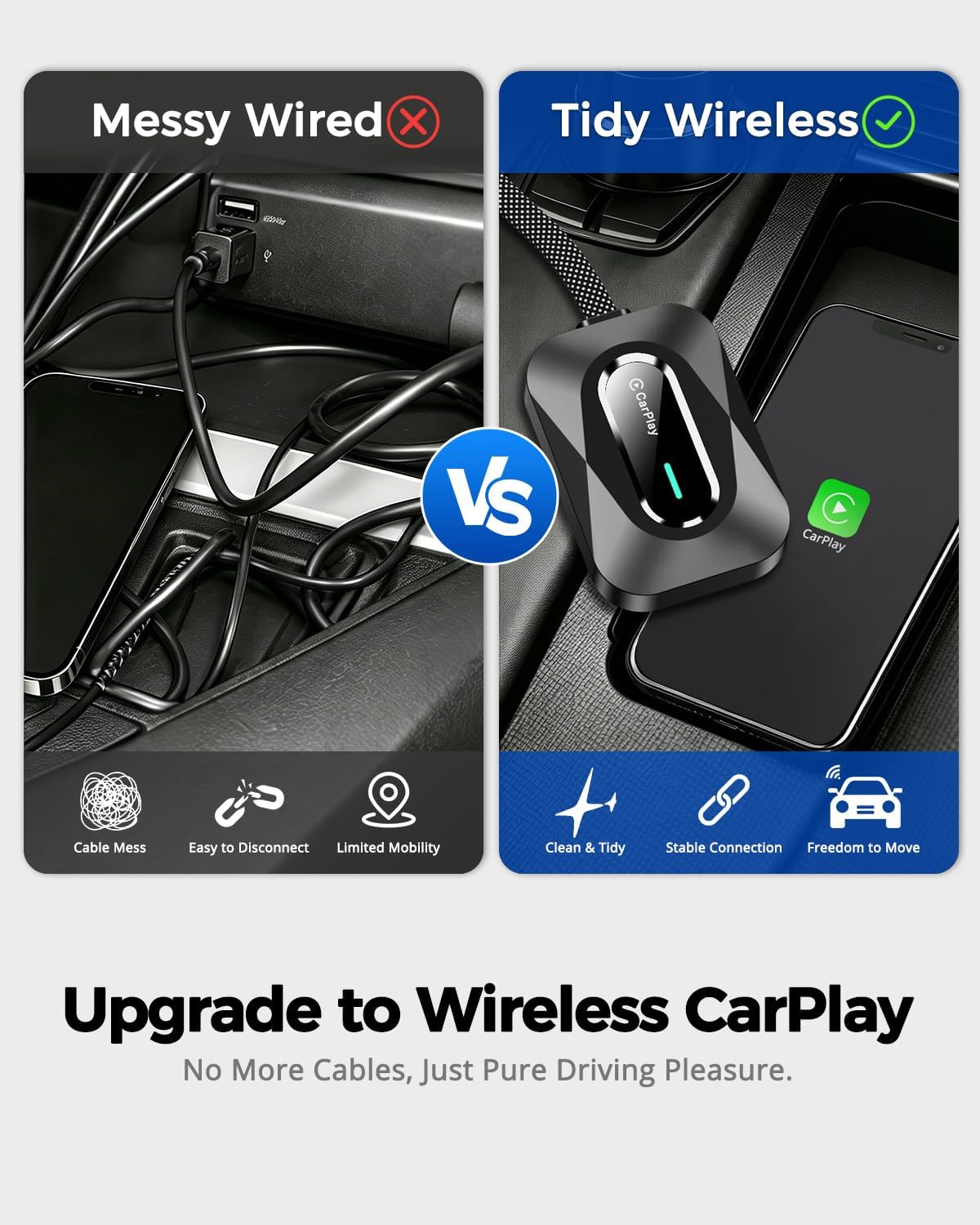 2-in-1 Wireless CarPlay & Android Auto Adapter, USB-A/C, WiFi 6