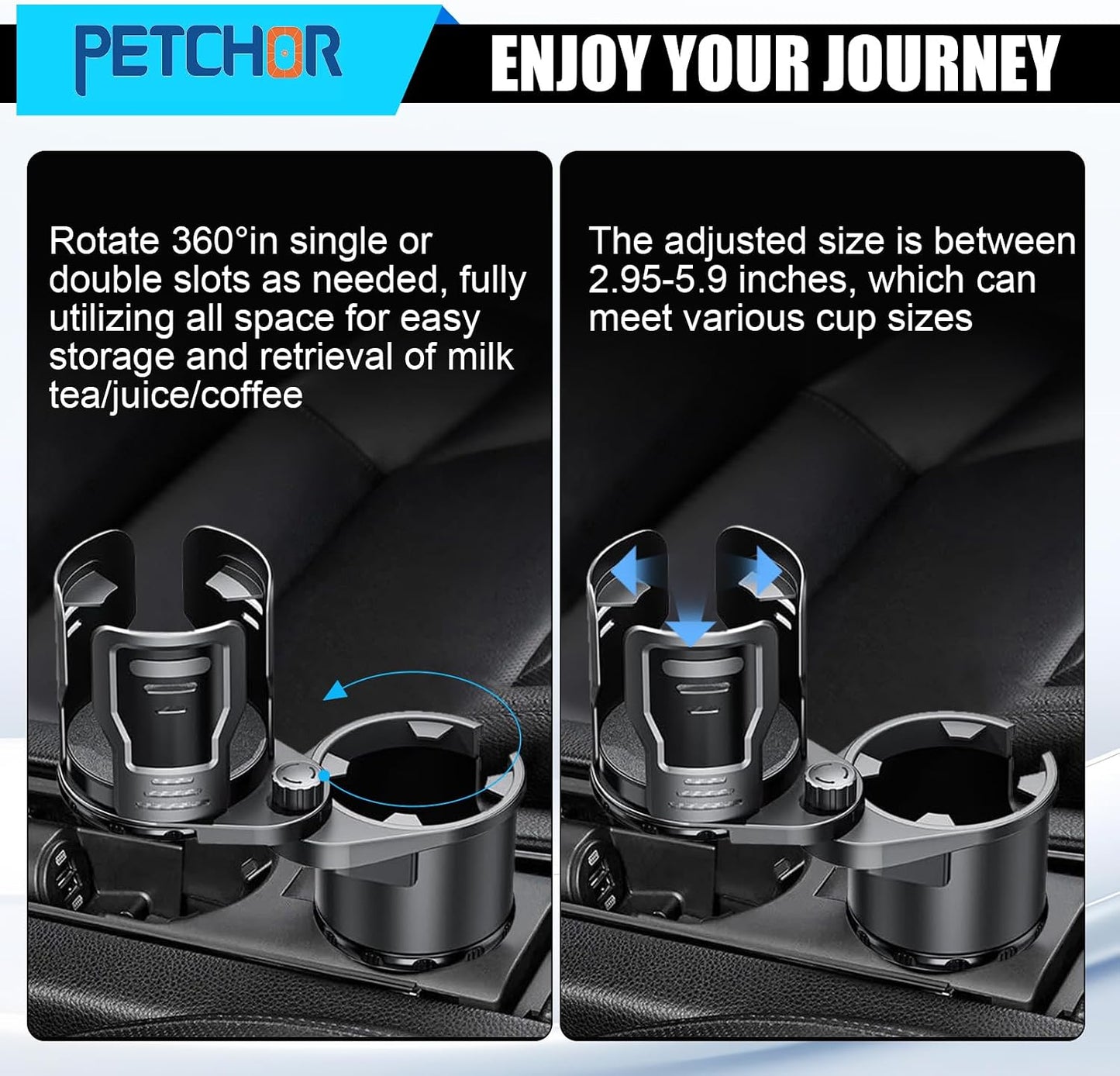 2 in 1 Expandable Cup Holder, 360° Rotating Cup Holder Expander for Car with Locking Function, All Purpose Car Cup Holder Base