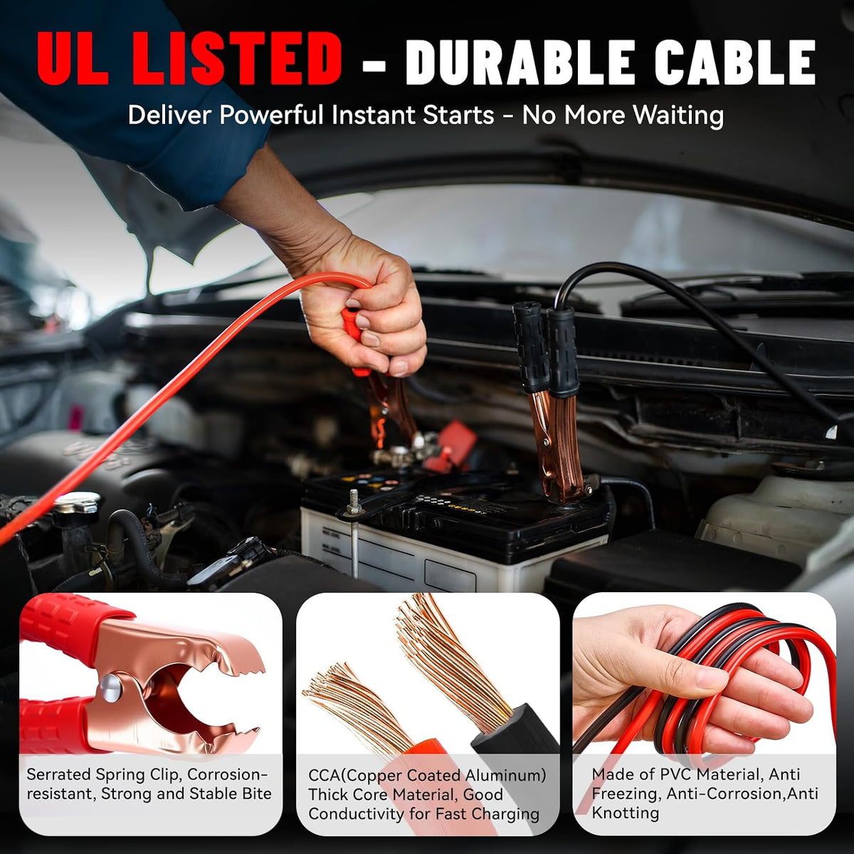 15PC Car Emergency Kit with Jumper Cables, First Aid, Black