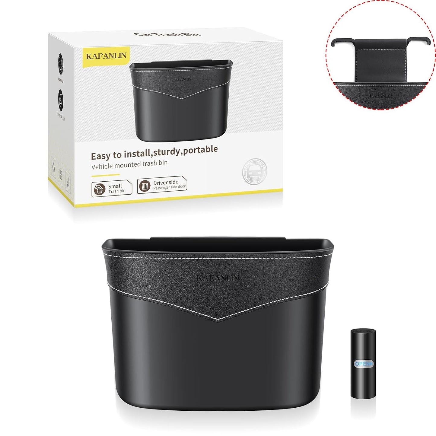 Car Trash Can Mini Trash Bin Garbage Organizer with Plastic Trash Bag Automotive Small Garbage Bin for Home Office Auto Vehicle Car Door Front Back Seat Storage Accessories (hook trash can)