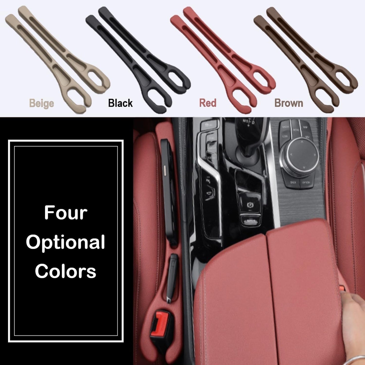 Car Seat Gap Filler Plug Strip 2 Pack, No-Drop Carseat Side Gap Filler Organizer Catcher with Dual Storage & Seatbelt Slot,Universal Fit Fill The Gap Between Seats & Console for Car SUV Truck, Black