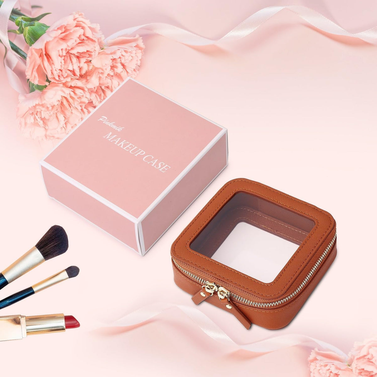 Pinkmik Small Clear Mini Makeup Bag, Brown, MINI-1