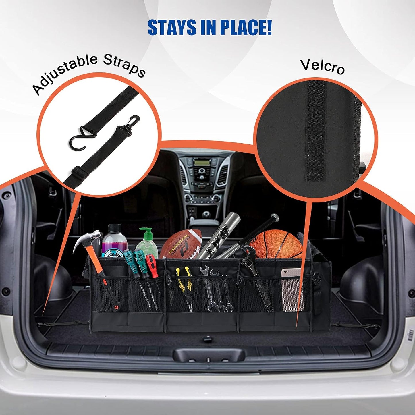 Car Trunk Organizer with Lid & Removable Leakproof Cooler Bag，Foldable Cover,Large Trunk Organizers,Multi-Compartment Collapsible Cargo Storage Organizer for SUV,Van,Truck,Sedan(3 Compartments,Black)