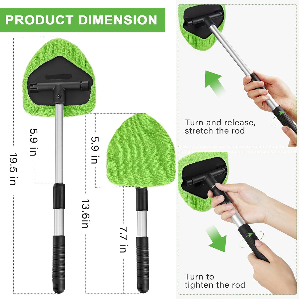 Tallew 2 Packs Windshield Cleaner Tool Microfiber Car Window Cleaner Auto Window Cleaning with Detachable Handle, 6 Reusable Microfiber Pads and 2 Spray Bottles for Car Cleanser Brush Cleaning Kit