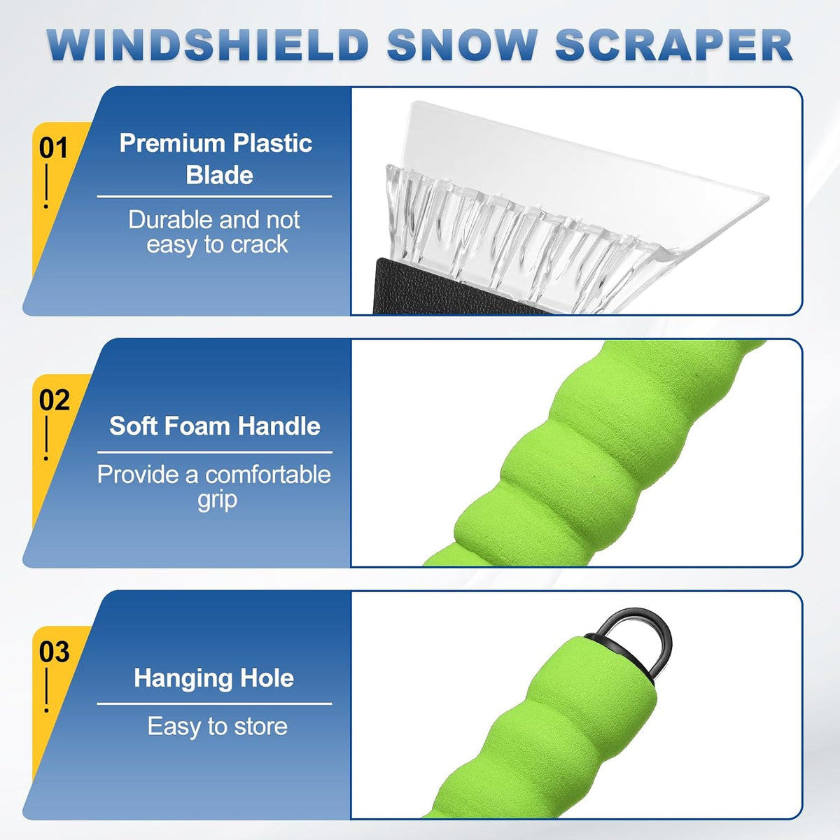 HARFINGTON 2Pcs Ice Scrapers for Car Windshield 10" x 5" Window Frost Removal Tool Snow Scraper with Foam Handle for Car SUV Truck, Black/Green
