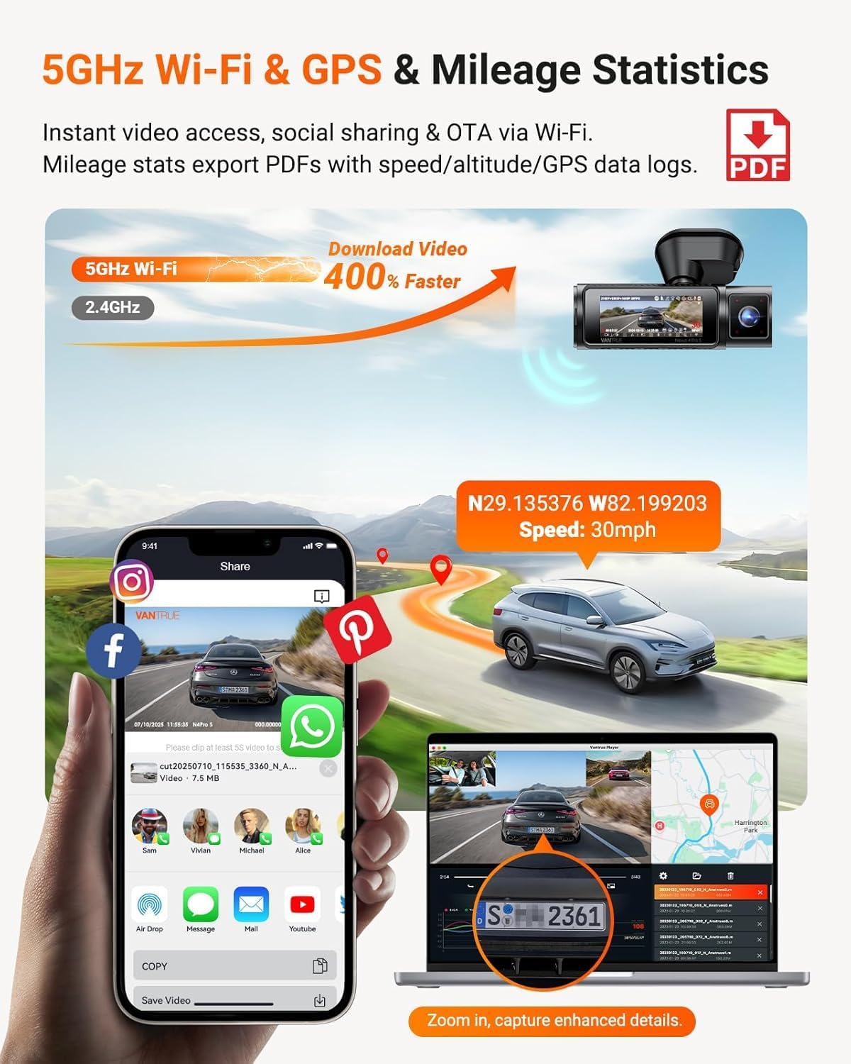 Vantrue N4 Pro S 4K 3 Channel Dash Cam, Triple STARVIS 2, IP67 Rear Camera