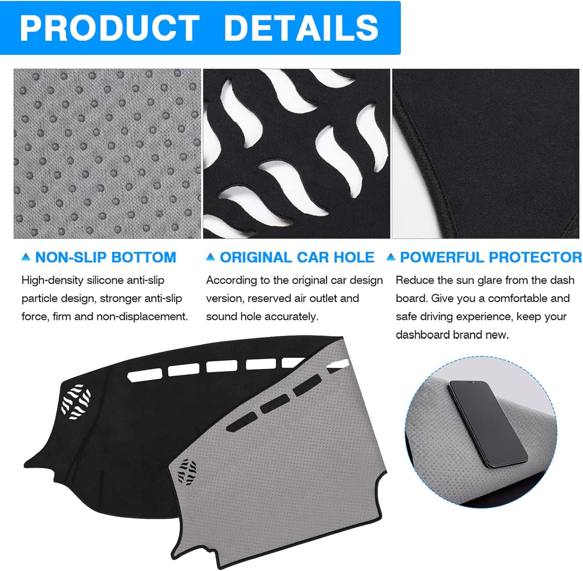 Autorder Dashboard Cover Mat for 2019-2023 2024 2025 2026 Dodge Ram 1500 2500 3500 Accessories Dash Cover Flannel Dash Mat Sunshade Glare UV Rays Protector Black