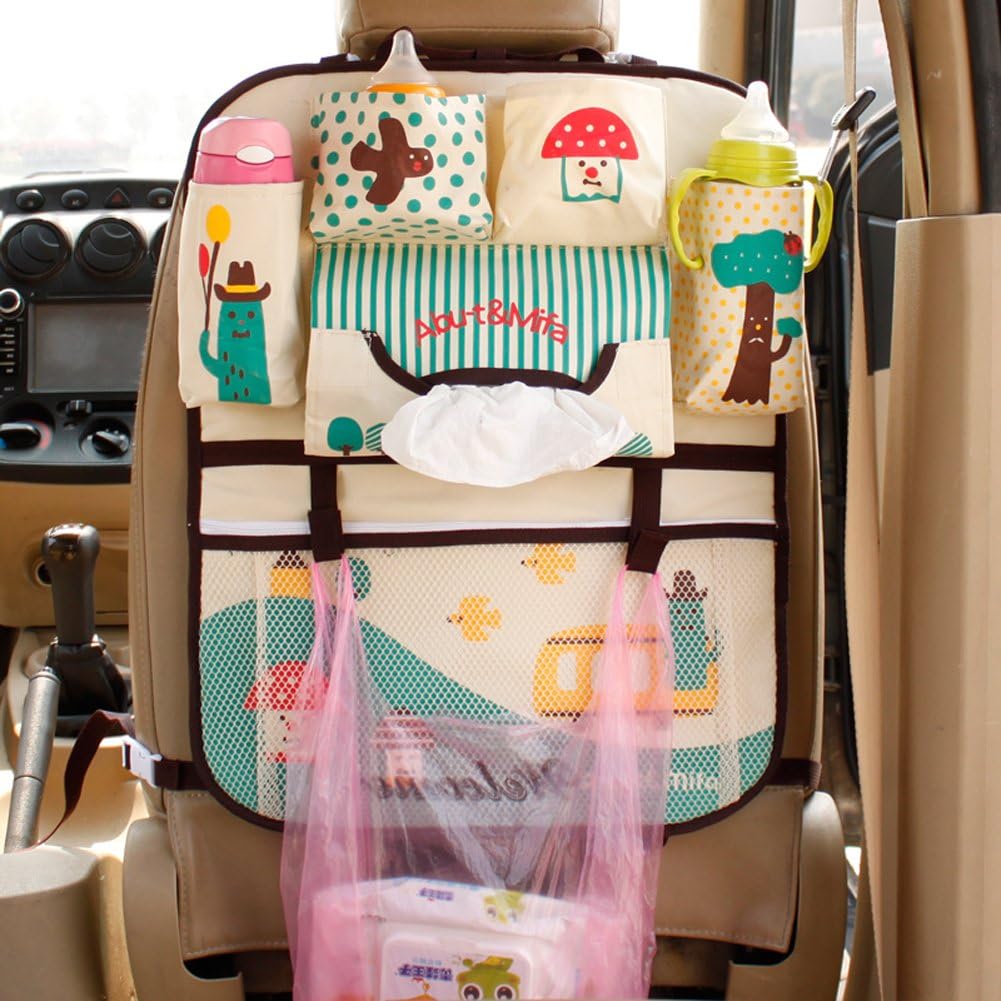 Cute Cartoon Portable Car Seat Back Storage Bag Organizer Pockets Seat Back Protector for Kids