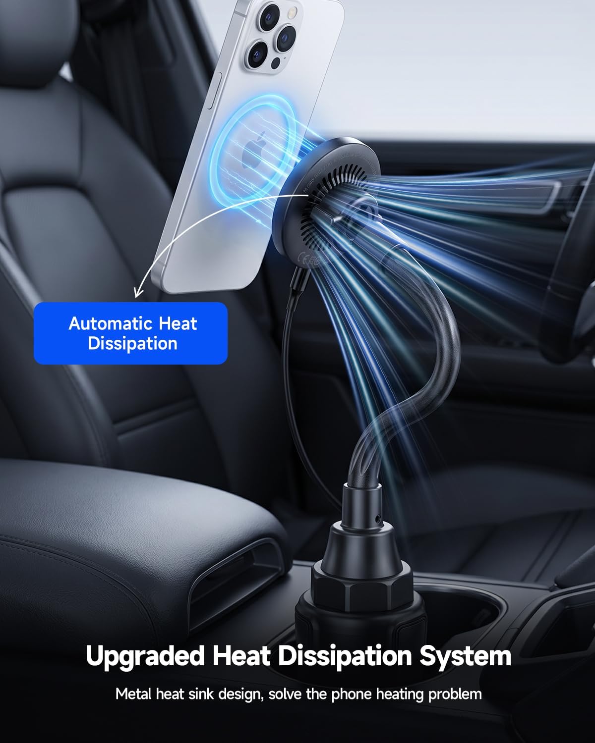 Upgraded Qi2 15W for Magnetic Cup Holder Charger, [More Stable & Faster Charging] Magnetic Car Mount Charger 15W Fast Charging with Adjustable Gooseneck for iPhone 17 Pro Max Air 16-12 Series
