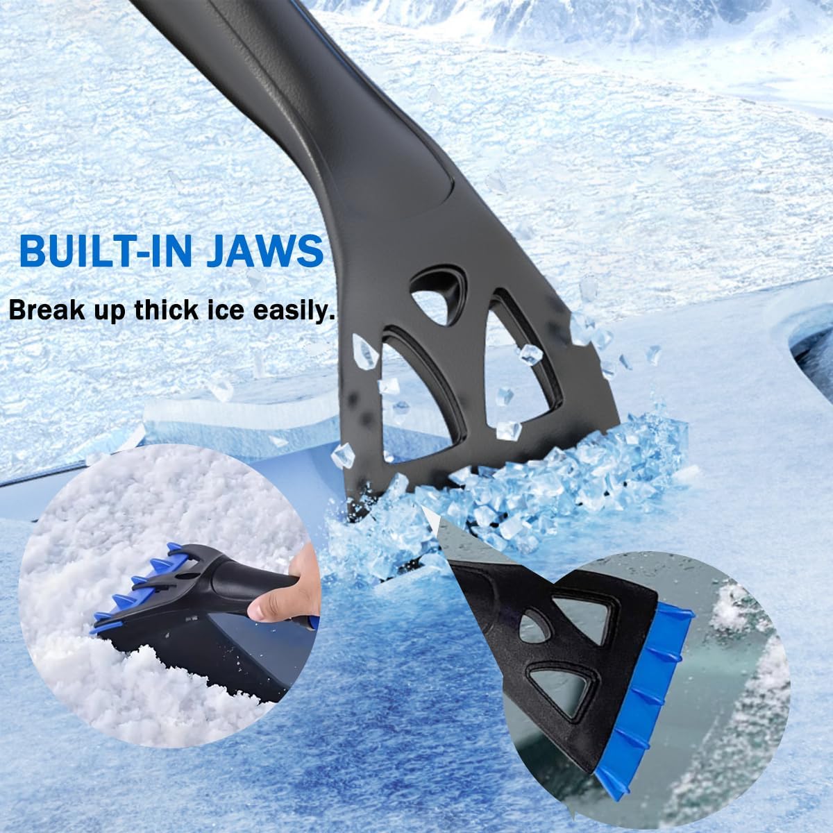 Extendable Snow Brush & Ice Scraper for Car Windshield – 25" to 31.5" Telescoping Handle, Scratch-Free Bristles, Foam Grip, for Cars, Trucks & SUVs (Blue)