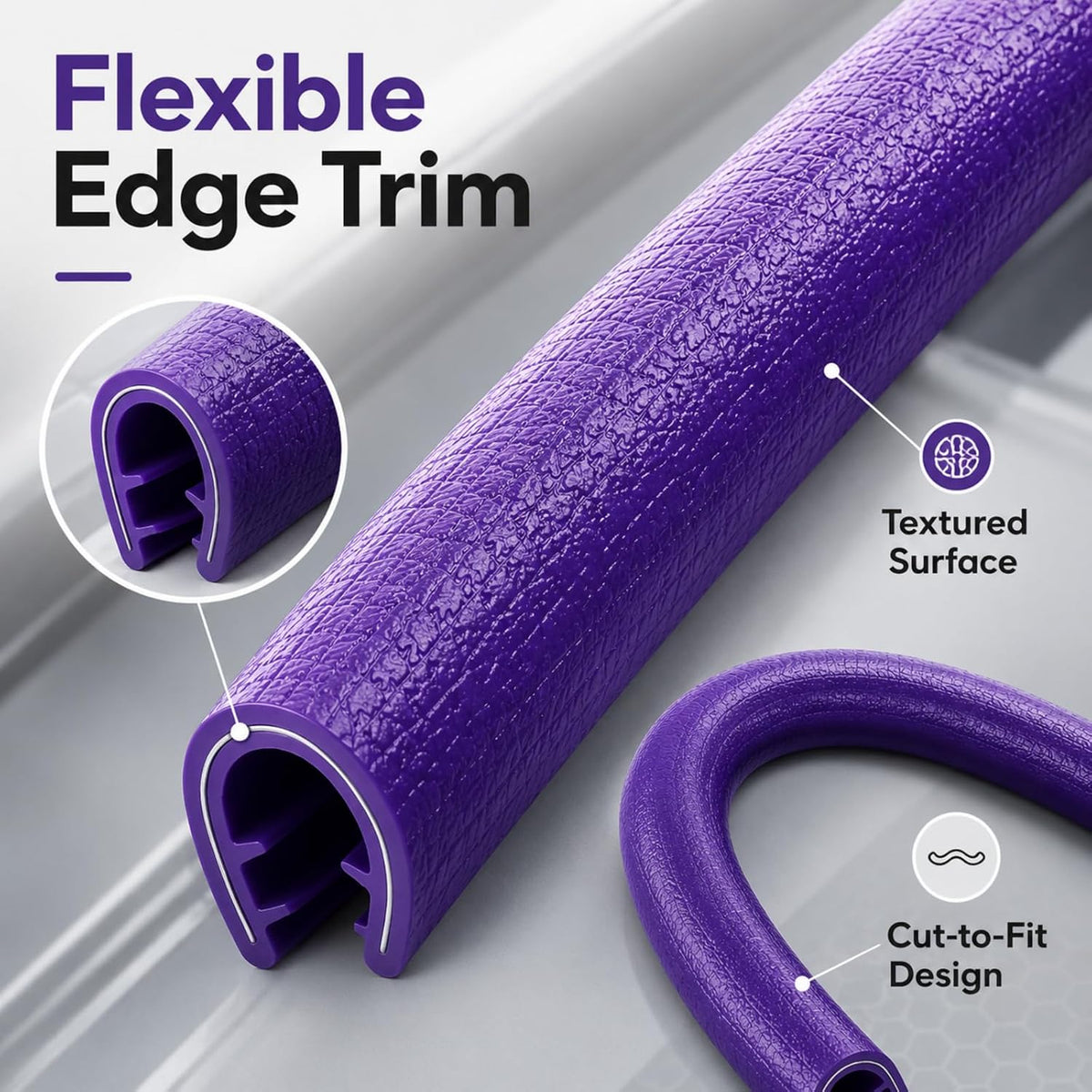 32FT Purple Car Door Edge Guard,U-Shape Rubber Trim Retaining Buckle Inside