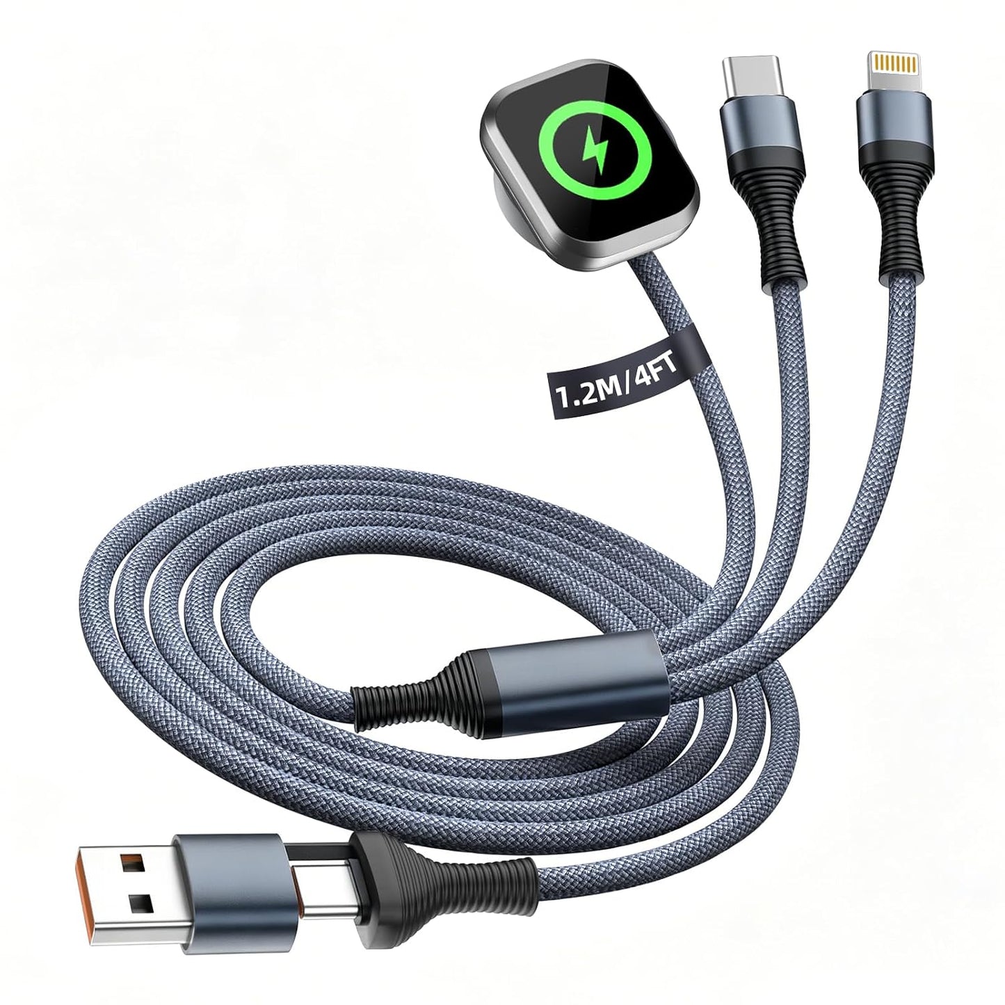 Cruise Essentials 2026, 3 in 2 Multi Charging Cable for iPhone Watch Charger/iPhone 17/IP, iWatch Charger, Travel Camping Essentials Compatible with iWatch 11-2/Ultra/iPhone 17-8,Car (4FT, Gray)