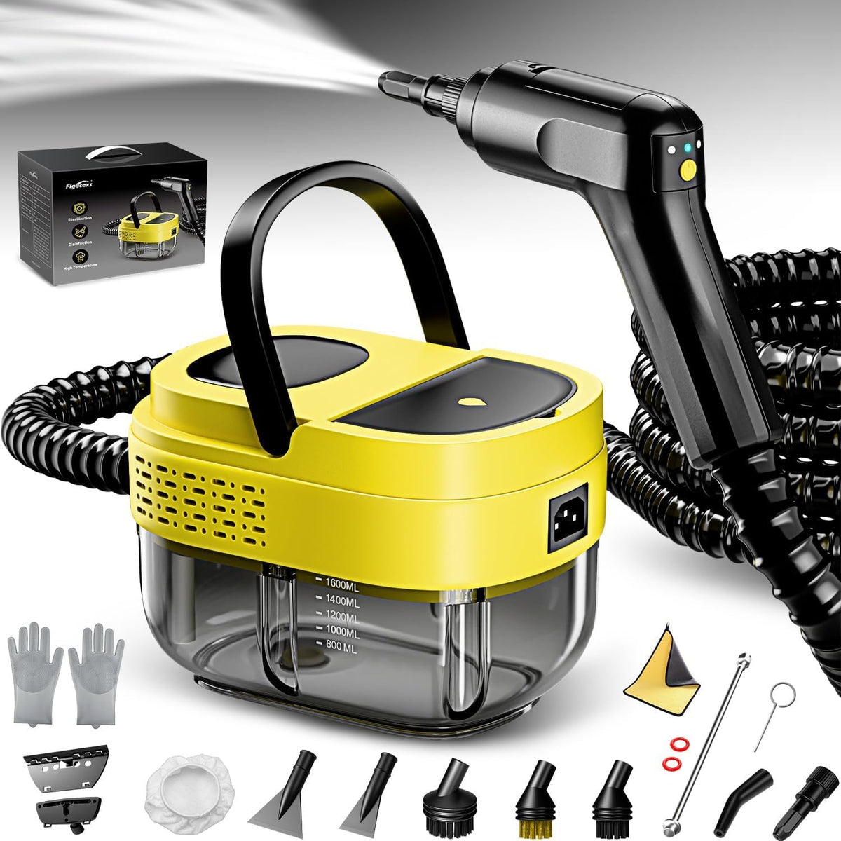 Steam Cleaner, 3-Level Adjustable Handle with 16 Accessories, Portable