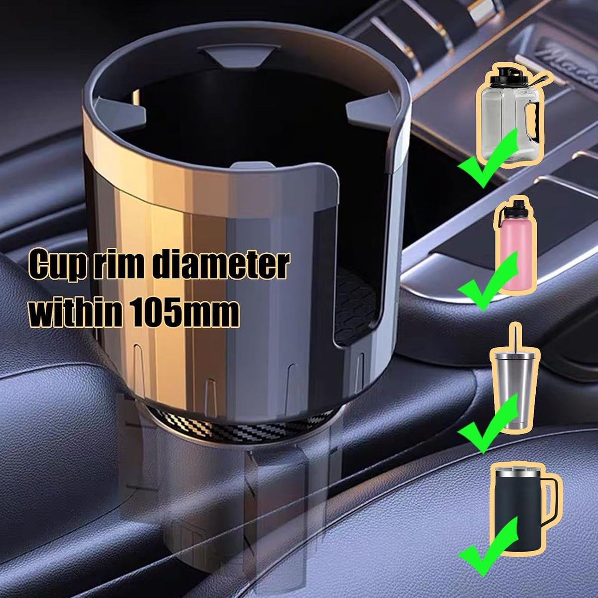 Car Cup Holder Expander with Phone Holder for GMC Acadia SLE SUV 2010-2025, Extra Wide Drink Caddy Adjustable Base for 105mm Bottles Handled Mugs,Without Phone Holder