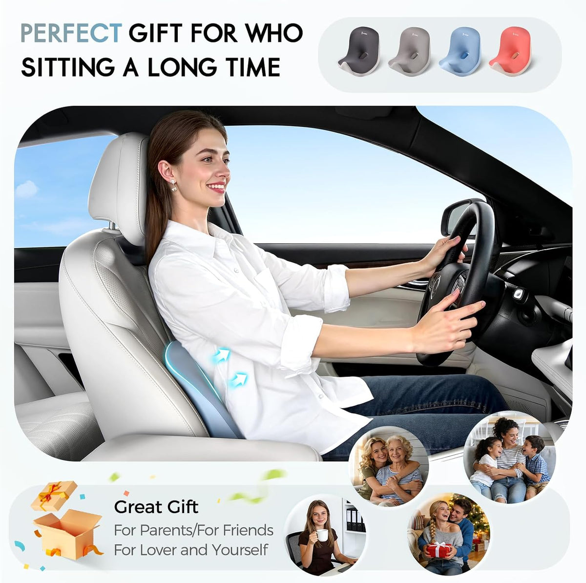 Car Seat Cushion and Lumbar Support Pillow, Larger Memory Foam Seat Cushion, Ergonomic L-Shaped Design Cushion for Back Pain Relief, Non-Slip Driving Cushion for Car, Office, Truck, Gifts for Mom-Blue