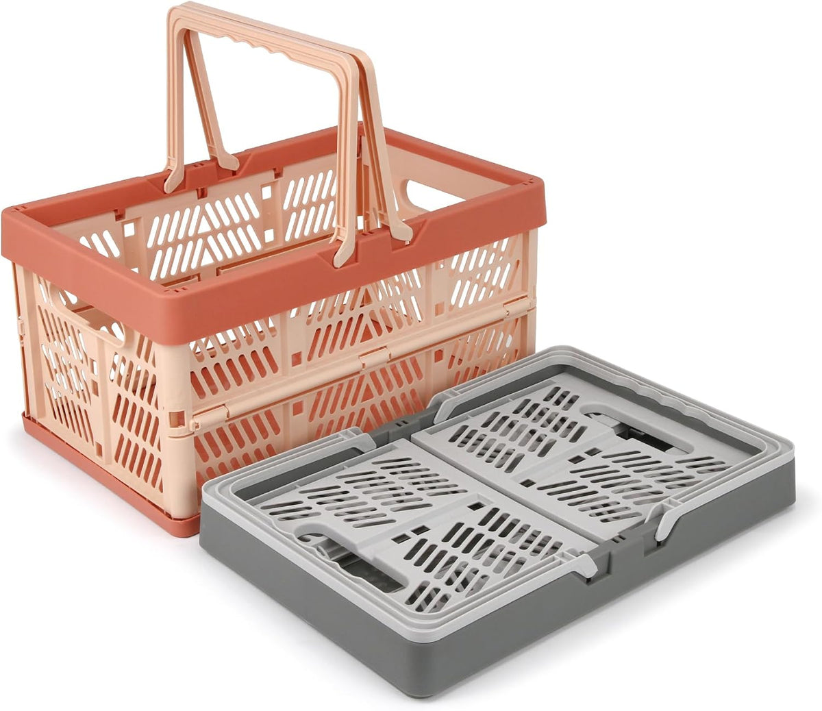 2-Pack Foldable Storage Baskets, 20L Collapsible Crates PP Grey+Pink