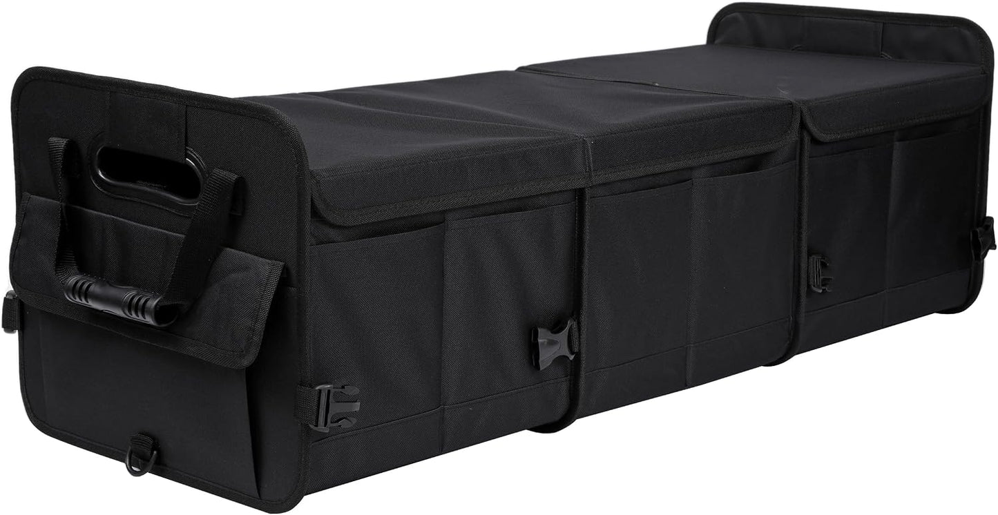 AOKJOY Car Trunk Organizer with Lid Storage Collapsible Multi Compartment Adjustable Straps for SUV, Truck, Sedan(Black) XL