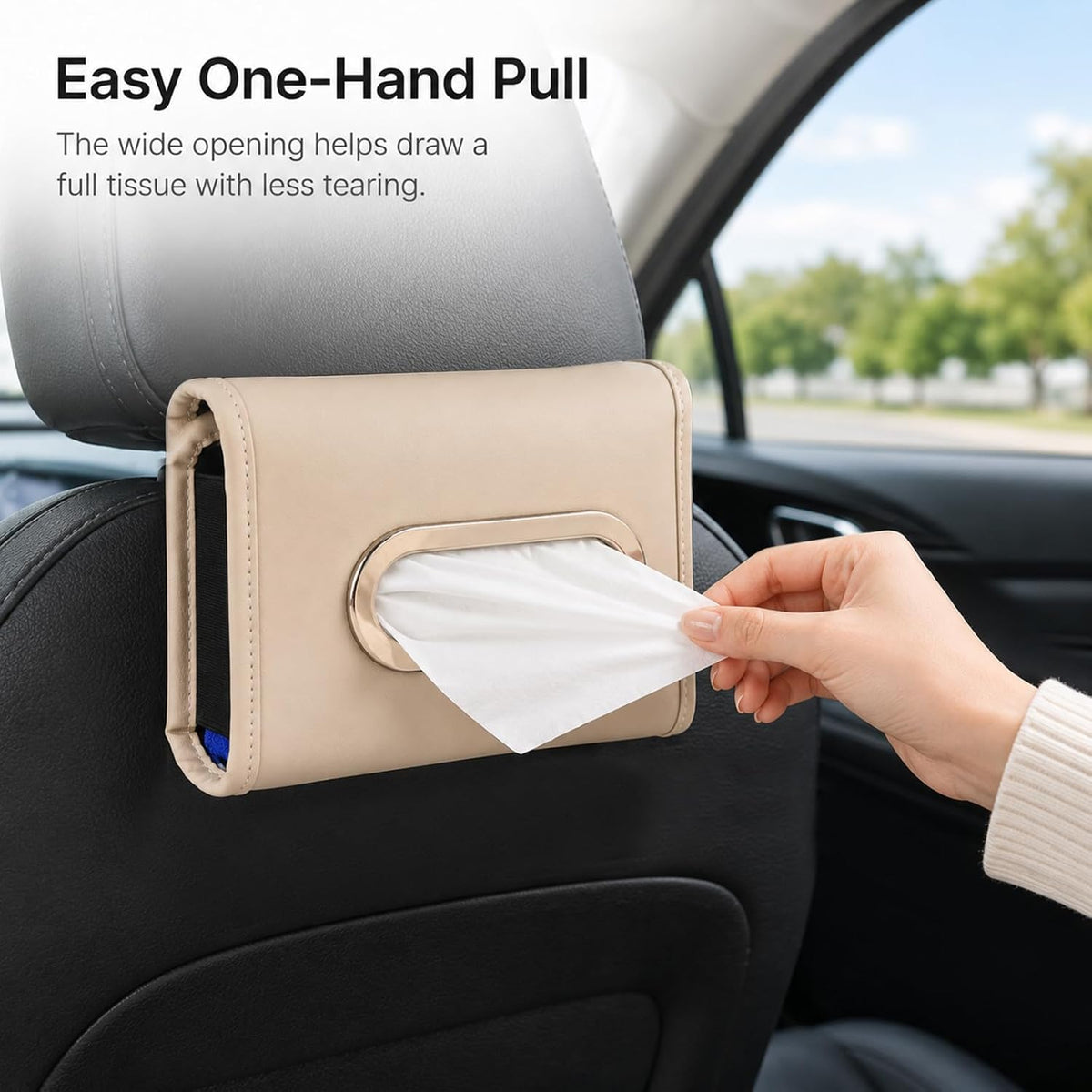 Car Tissue Holder,PU Leather Tissue Box Cover Keep Car Tidy,Backseat Napkin Rectangle Organizer,Napkin Holder for Cars,White,7.1x4.9x3inch