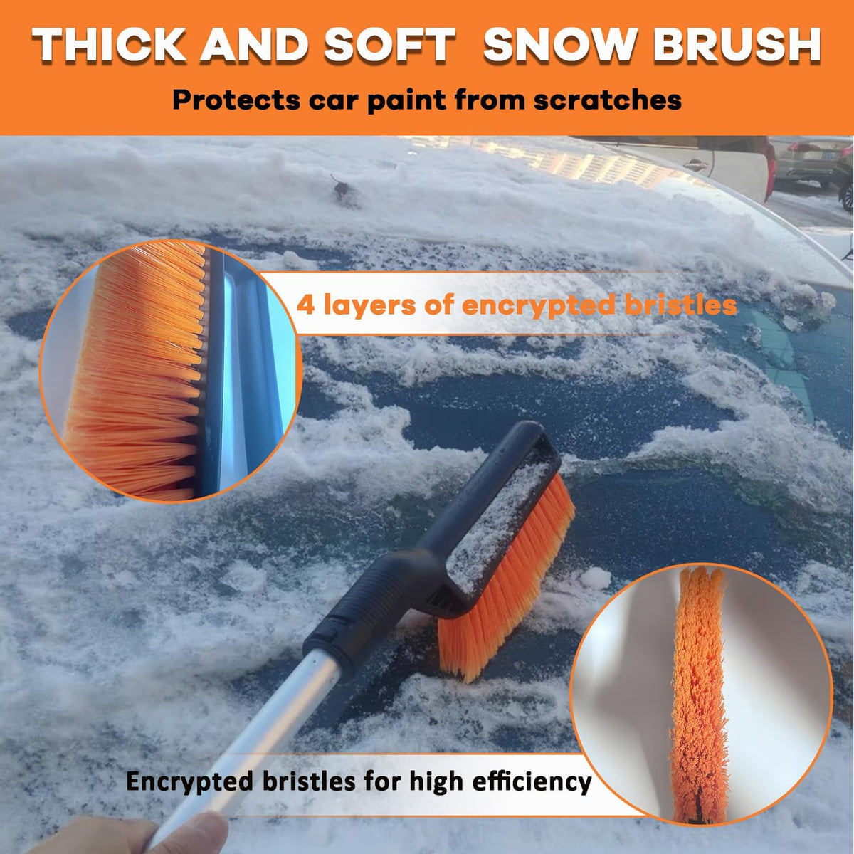 32 Inch Snow Brush - Aluminum Car Snow Scraper and Brush for Cars Windshield with Ergonomic Foam Grip for Snow Removal, Detachable Ice Scraper for Car